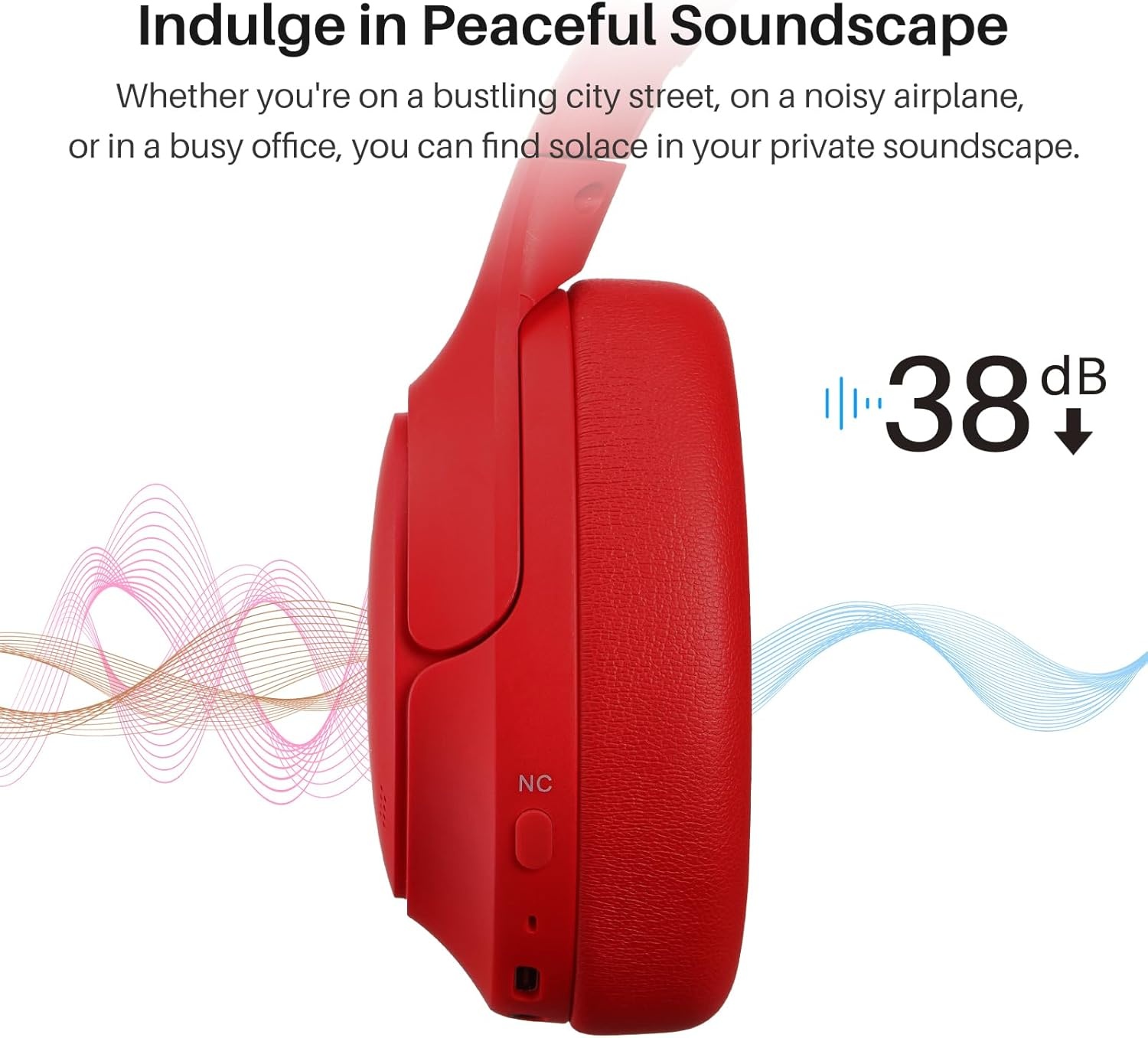 image:imageTOZO Hybrid Active Noise Cancelling Headphones Wireless Over Ear Bluetooth Headset 60H Playtime HiRes Audio Custom EQ via App Deep Bass Comfort Fit Ear Cups for Home Office Travel BlueDarkRed