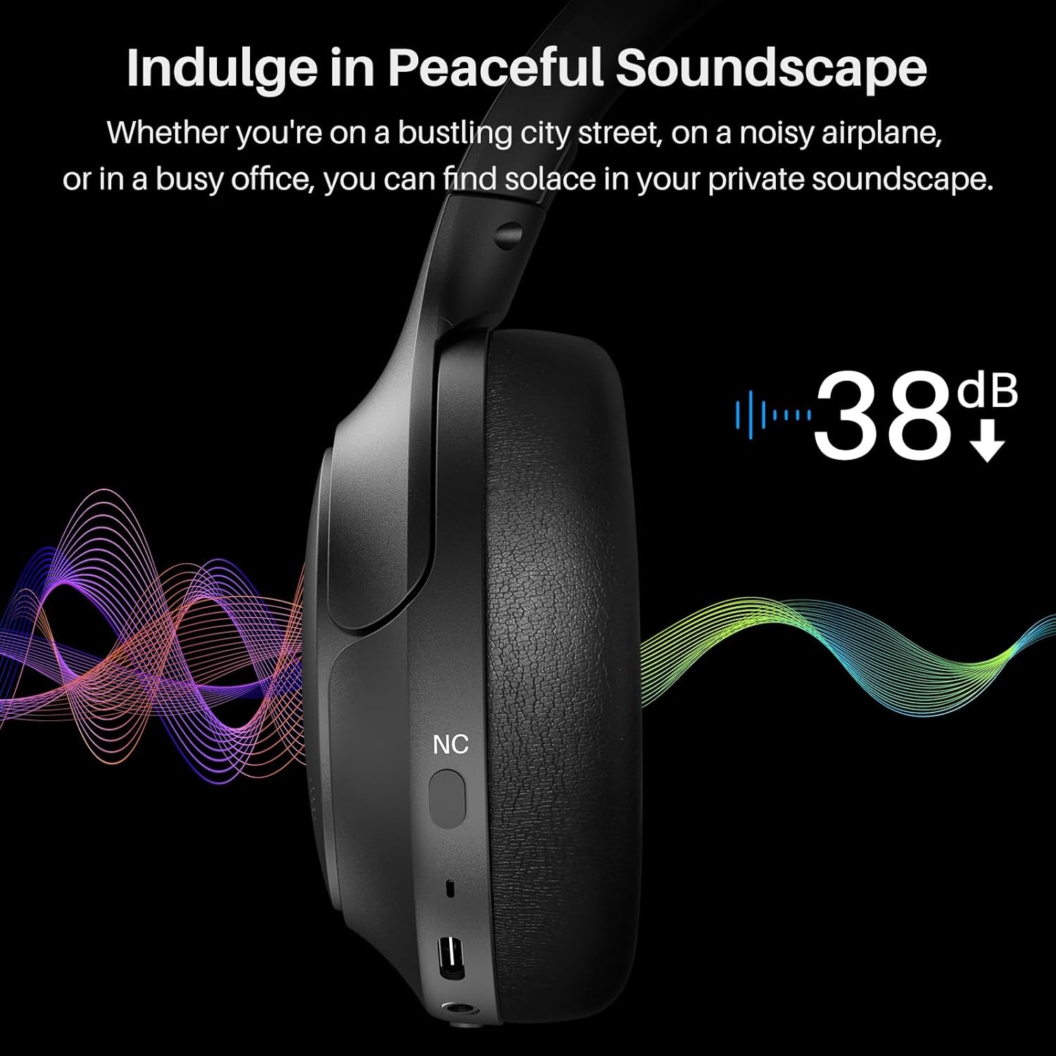 image:imageTOZO Hybrid Active Noise Cancelling Headphones Wireless Over Ear Bluetooth Headset 60H Playtime HiRes Audio Custom EQ via App Deep Bass Comfort Fit Ear Cups for Home Office Travel BlueBlack