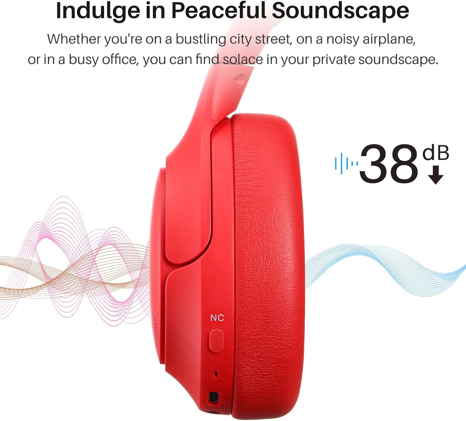 image:imageTOZO Hybrid Active Noise Cancelling Headphones Wireless Over Ear Bluetooth Headset 60H Playtime HiRes Audio Custom EQ via App Deep Bass Comfort Fit Ear Cups for Home Office Travel BlueRed