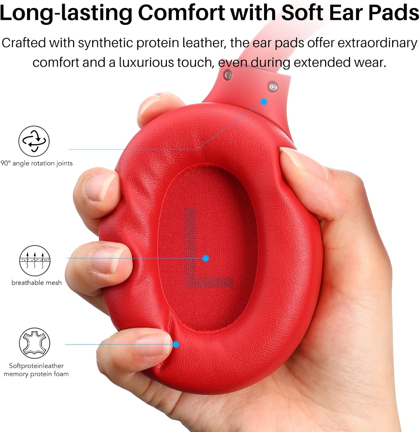 image:imageTOZO Hybrid Active Noise Cancelling Headphones Wireless Over Ear Bluetooth Headset 60H Playtime HiRes Audio Custom EQ via App Deep Bass Comfort Fit Ear Cups for Home Office Travel BlueRed