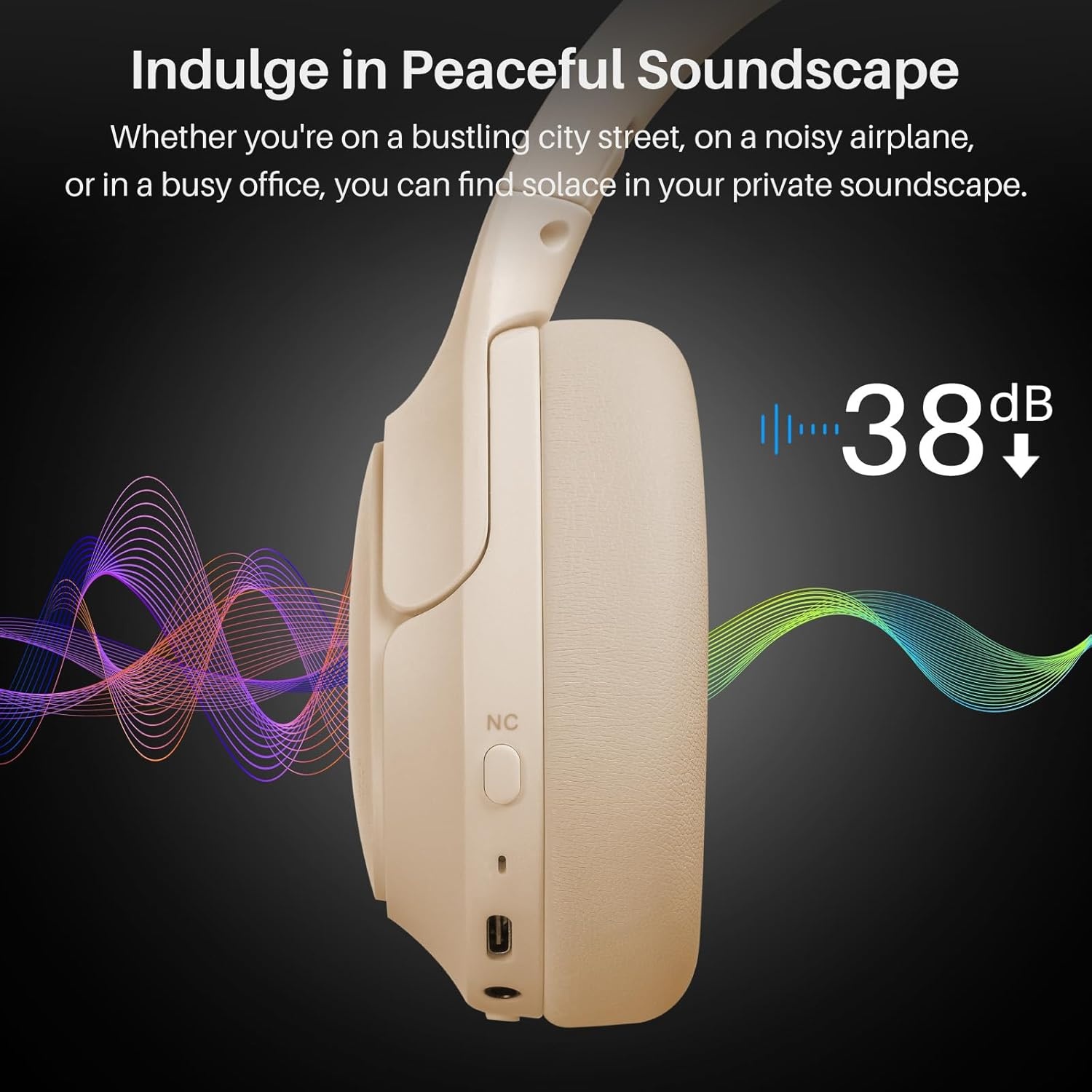 image:imageTOZO Hybrid Active Noise Cancelling Headphones Wireless Over Ear Bluetooth Headset 60H Playtime HiRes Audio Custom EQ via App Deep Bass Comfort Fit Ear Cups for Home Office Travel BlueKhaki