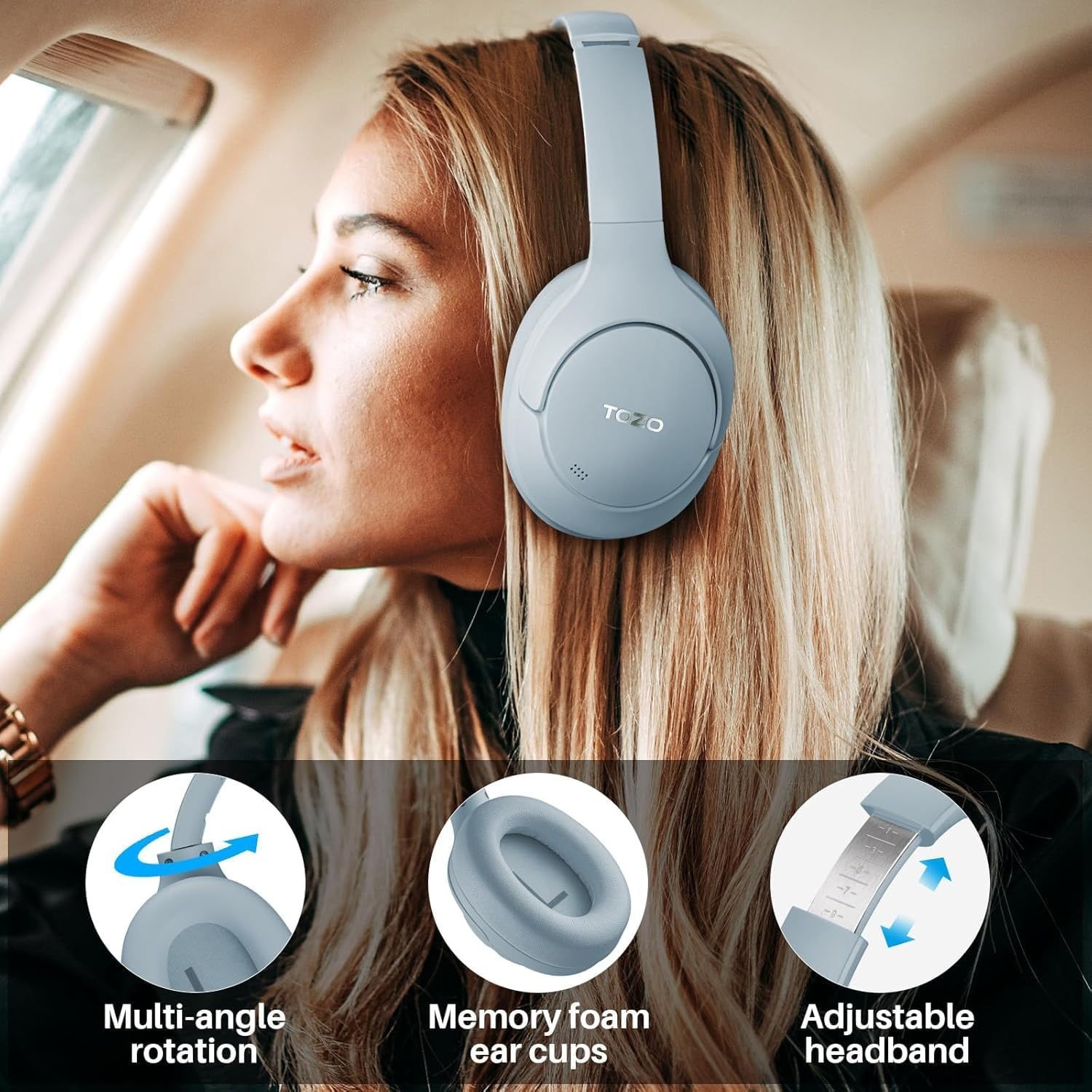 image:imageTOZO Hybrid Active Noise Cancelling Headphones Wireless Over Ear Bluetooth Headset 60H Playtime HiRes Audio Custom EQ via App Deep Bass Comfort Fit Ear Cups for Home Office Travel BlueBlue