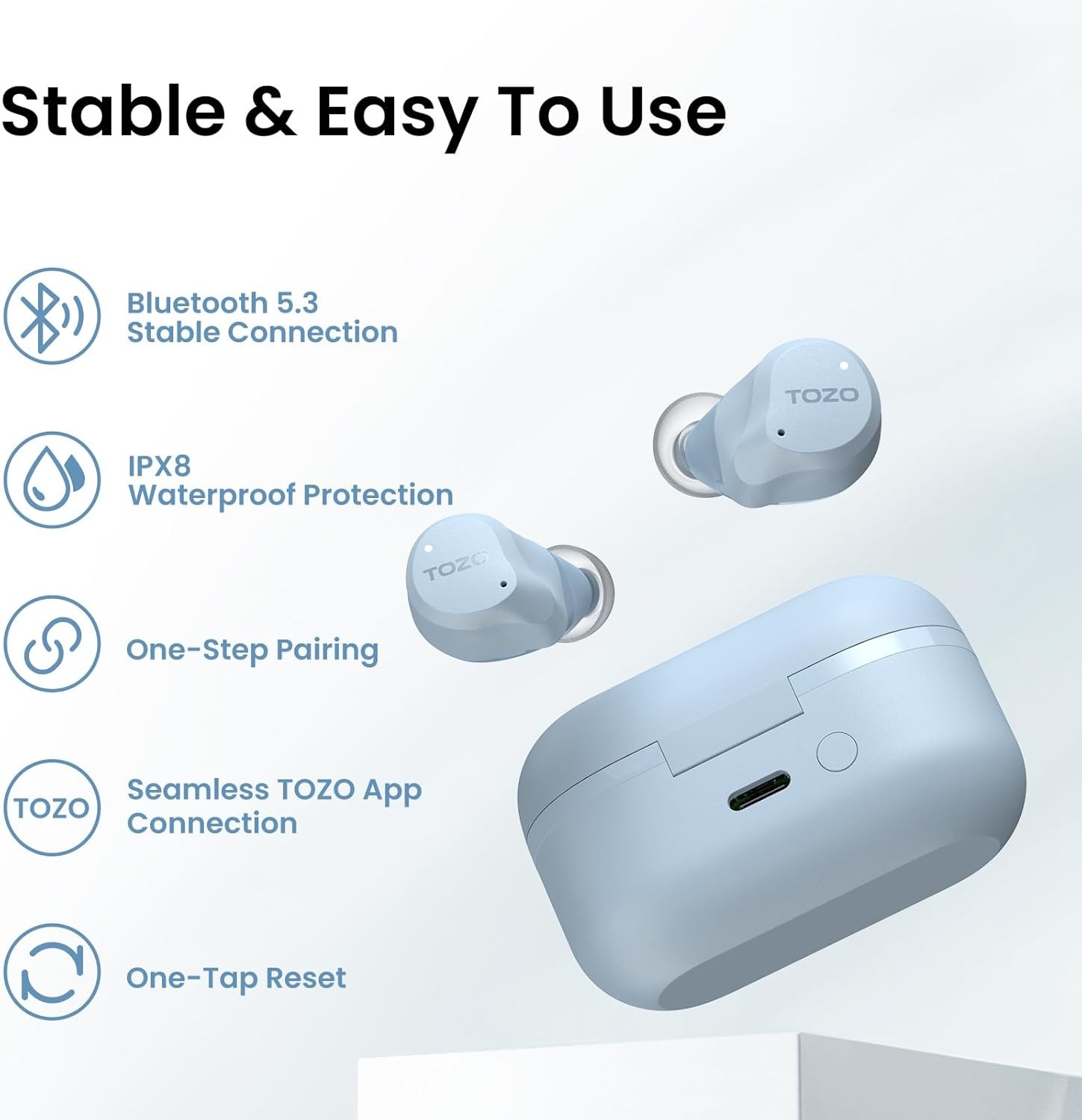 image:imageTOZO NC9 Hybrid Active Noise Cancelling Wireless Earbuds 6 Mics ENC Clear Call IPX8 Waterproof in Ear Bluetooth 53 Headphones Stereo Bass Ear Buds 60H Playtime with LED Display 32 EQs via APPDusty Blue