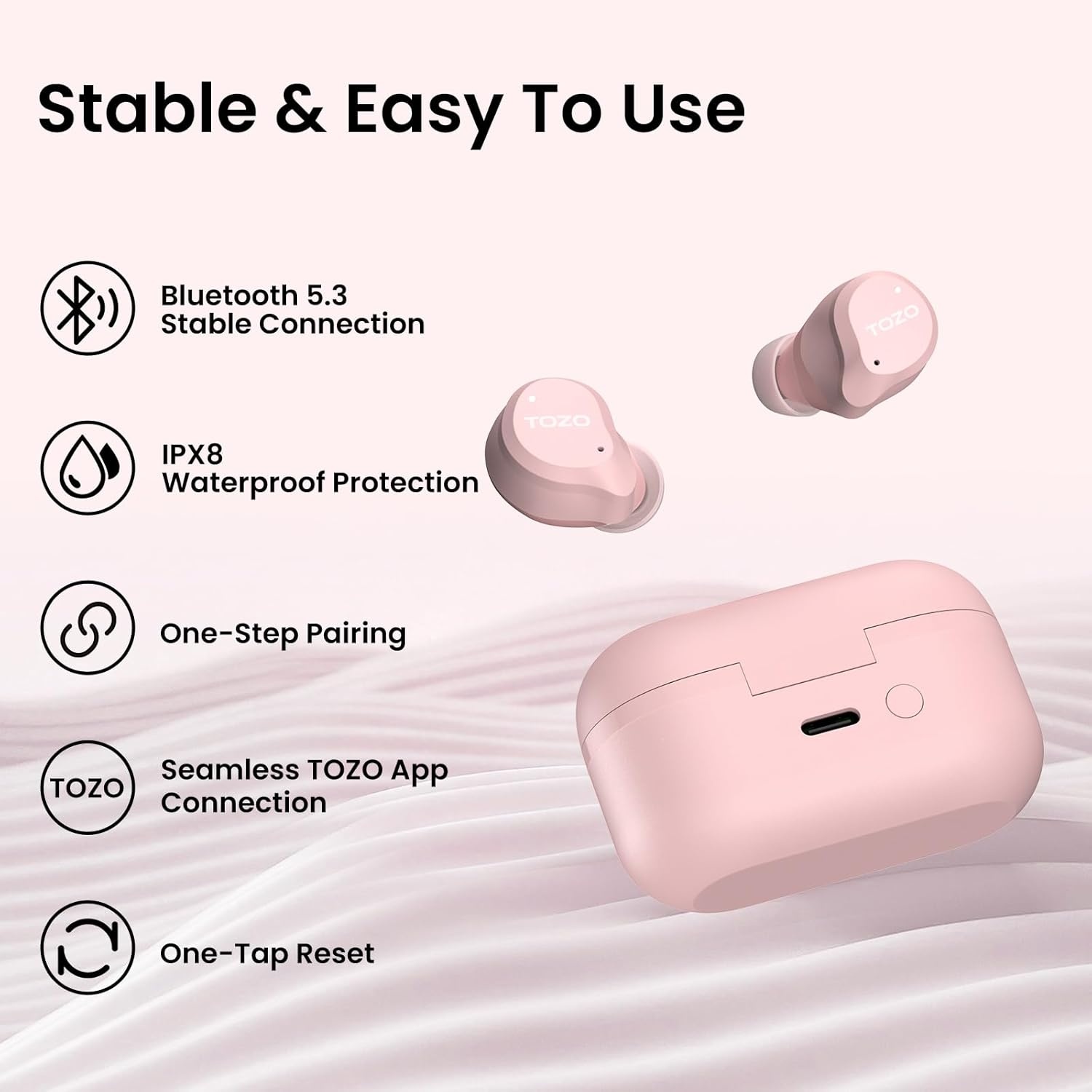 image:imageTOZO NC9 Hybrid Active Noise Cancelling Wireless Earbuds 6 Mics ENC Clear Call IPX8 Waterproof in Ear Bluetooth 53 Headphones Stereo Bass Ear Buds 60H Playtime with LED Display 32 EQs via APPPink