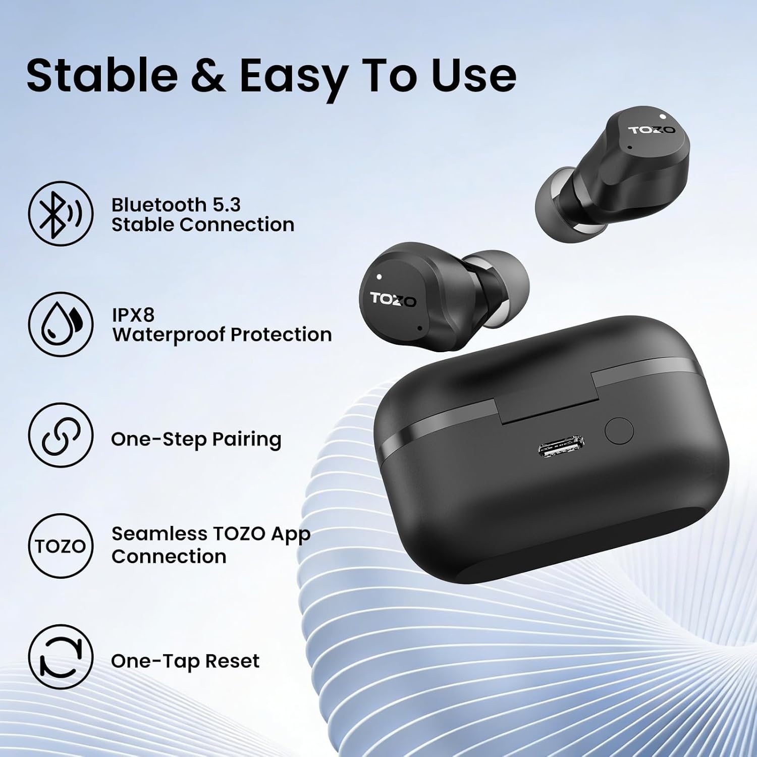 image:imageTOZO NC9 Hybrid Active Noise Cancelling Wireless Earbuds 6 Mics ENC Clear Call IPX8 Waterproof in Ear Bluetooth 53 Headphones Stereo Bass Ear Buds 60H Playtime with LED Display 32 EQs via APPDark Black