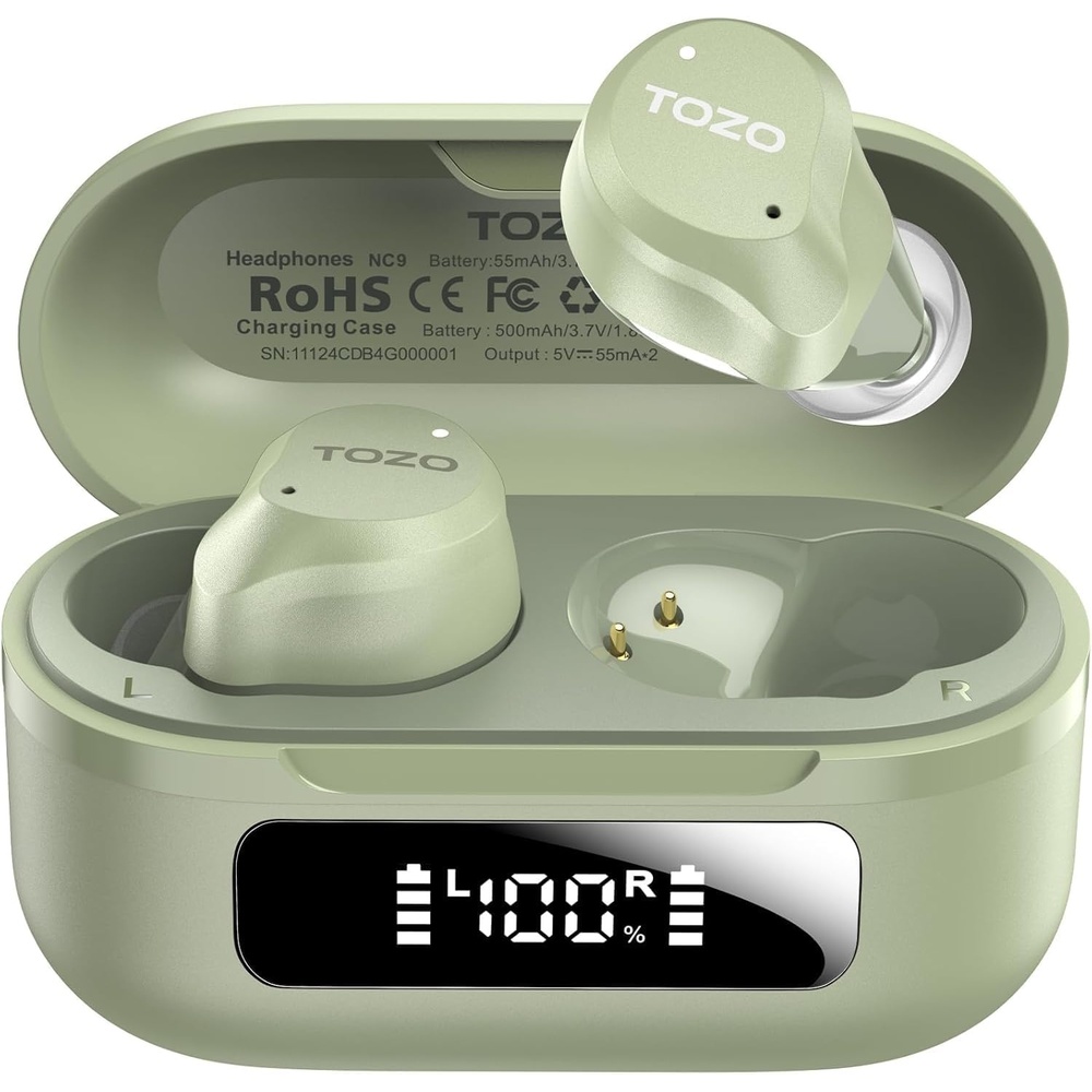 image:imageTOZO NC9 Hybrid Active Noise Cancelling Wireless Earbuds 6 Mics ENC Clear Call IPX8 Waterproof in Ear Bluetooth 53 Headphones Stereo Bass Ear Buds 60H Playtime with LED Display 32 EQs via APPSage Green