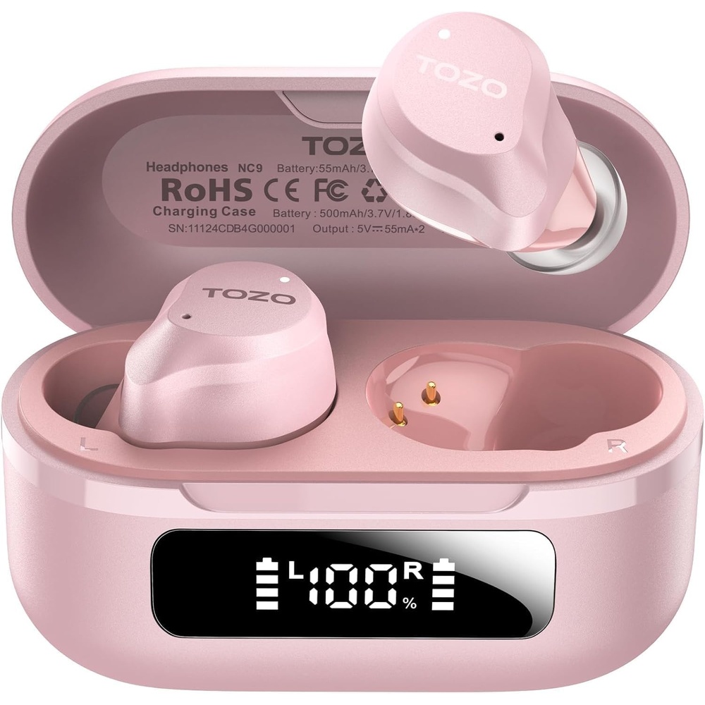 image:imageTOZO NC9 Hybrid Active Noise Cancelling Wireless Earbuds 6 Mics ENC Clear Call IPX8 Waterproof in Ear Bluetooth 53 Headphones Stereo Bass Ear Buds 60H Playtime with LED Display 32 EQs via APPDusty Pink