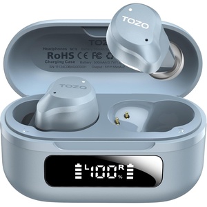 TOZO NC9 Hybrid Active Noise Cancelling Wireless Earbuds, 6 Mics ENC Clear Call, IPX8 Waterproof, in Ear Bluetooth 5.3 Headphones Stereo Bass Ear Buds 60H Playtime with LED Display 32 EQs via APP(Light Blue)