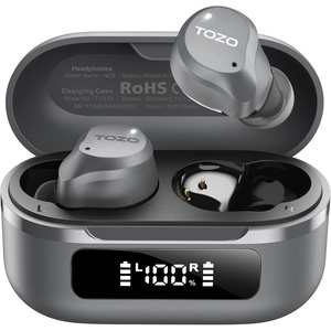 TOZO NC9 Hybrid Active Noise Cancelling Wireless Earbuds, 6 Mics ENC Clear Call, IPX8 Waterproof, in Ear Bluetooth 5.3 Headphones Stereo Bass Ear Buds 60H Playtime with LED Display 32 EQs via APP(Dark Gray)