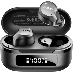 TOZO NC9 Hybrid Active Noise Cancelling Wireless Earbuds, 6 Mics ENC Clear Call, IPX8 Waterproof, in Ear Bluetooth 5.3 Headphones Stereo Bass Ear Buds 60H Playtime with LED Display 32 EQs via APP(Dark Black)