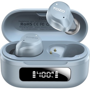 TOZO NC9 Hybrid Active Noise Cancelling Wireless Earbuds, 6 Mics ENC Clear Call, IPX8 Waterproof, in Ear Bluetooth 5.3 Headphones Stereo Bass Ear Buds 60H Playtime with LED Display 32 EQs via APP(Dusty Blue)