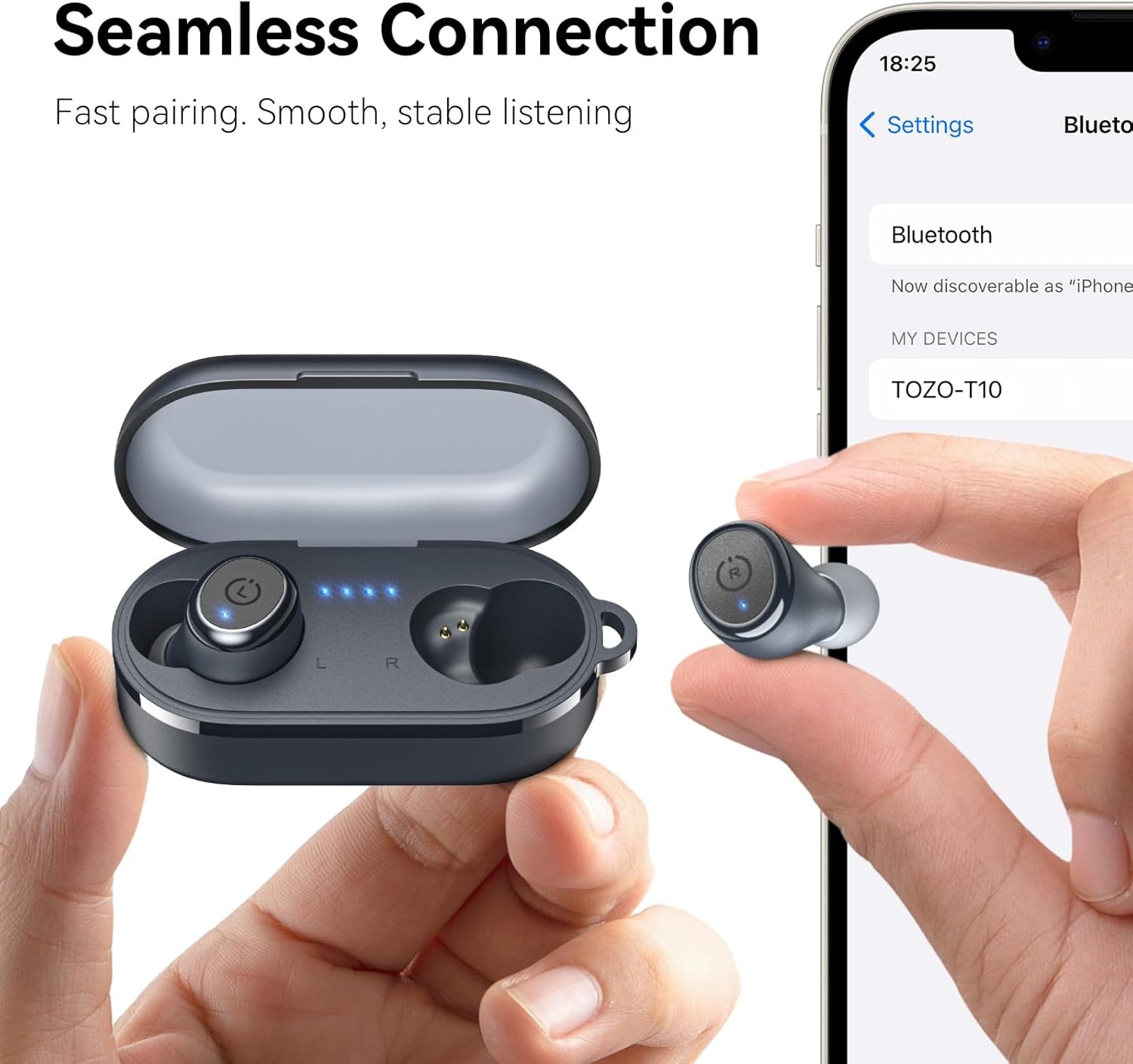 image:imageTOZO T10 Bluetooth 53 Wireless Earbuds Deep Bass Stereo 55H Playtime App EQ Customization Wireless Charging Case IPX8 Waterproof Ergonomic Fit for inEar HeadphonesMatte Blue