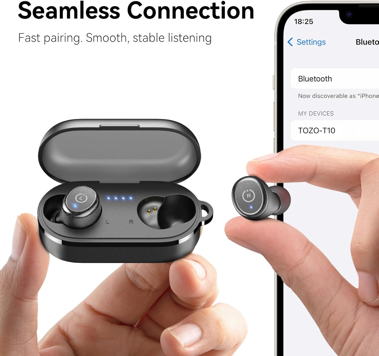 image:imageTOZO T10 Bluetooth 53 Wireless Earbuds Deep Bass Stereo 55H Playtime App EQ Customization Wireless Charging Case IPX8 Waterproof Ergonomic Fit for inEar HeadphonesBlack