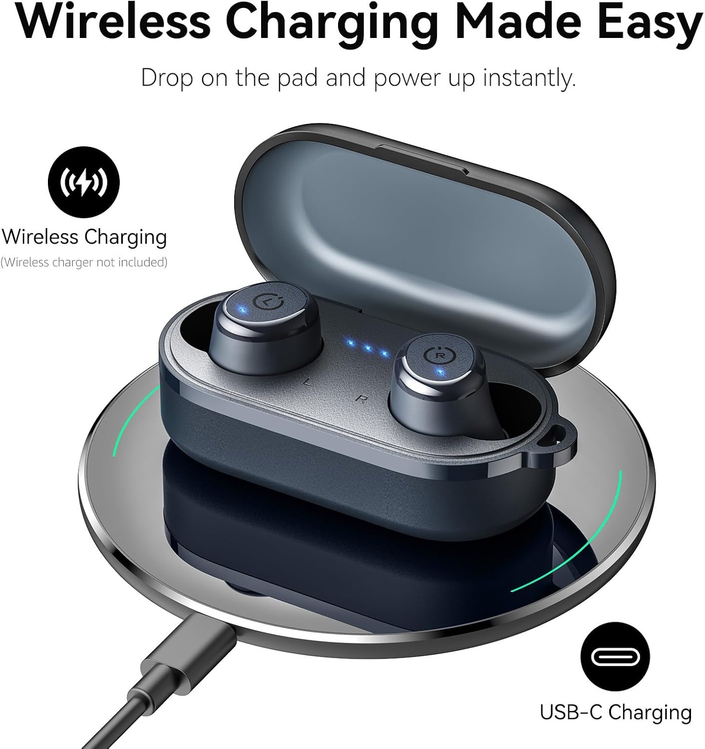 image:imageTOZO T10 Bluetooth 53 Wireless Earbuds Deep Bass Stereo 55H Playtime App EQ Customization Wireless Charging Case IPX8 Waterproof Ergonomic Fit for inEar HeadphonesMatte Blue