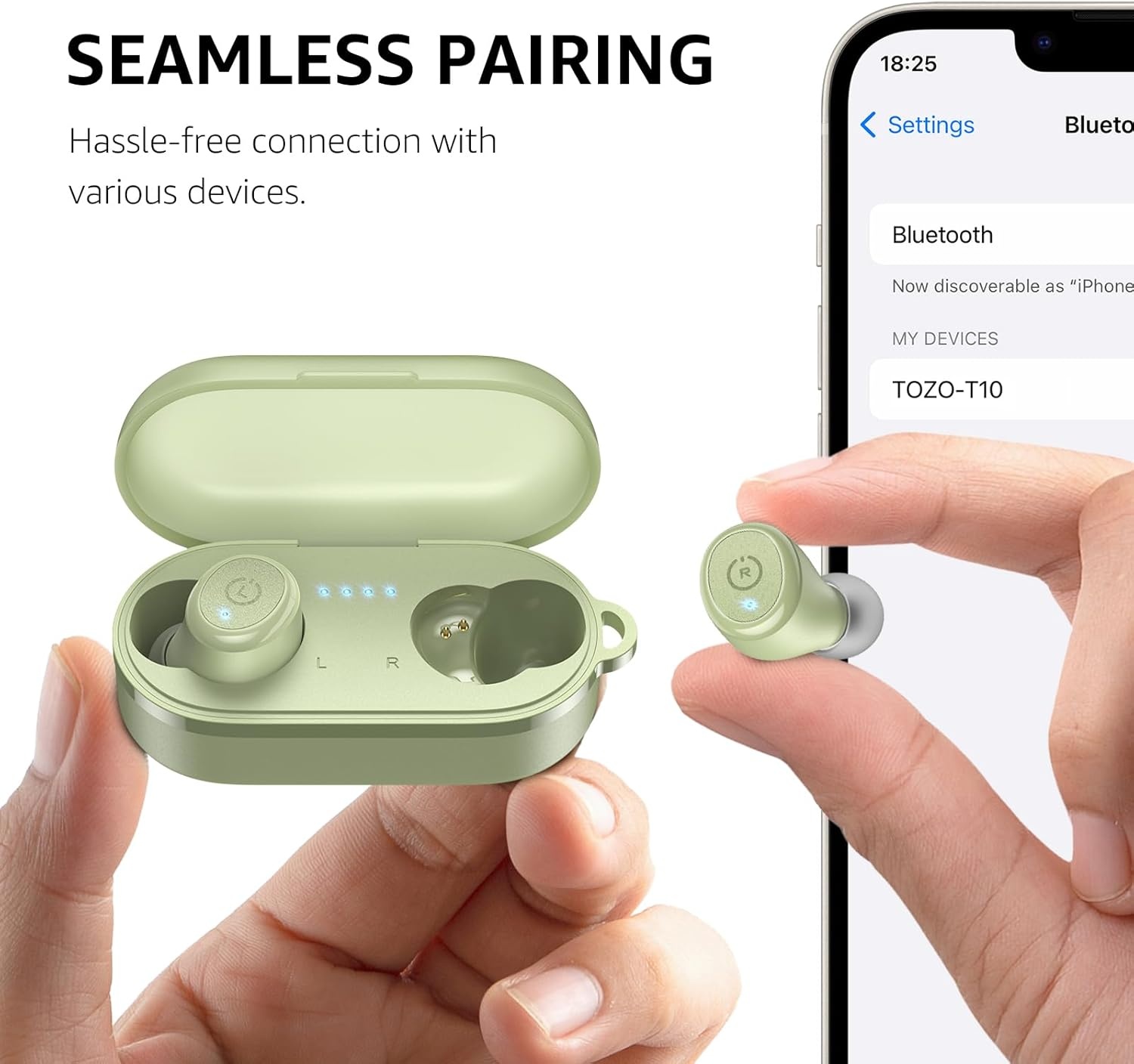 image:imageTOZO T10 Bluetooth 53 Wireless Earbuds Deep Bass Stereo 55H Playtime App EQ Customization Wireless Charging Case IPX8 Waterproof Ergonomic Fit for inEar HeadphonesLight Green