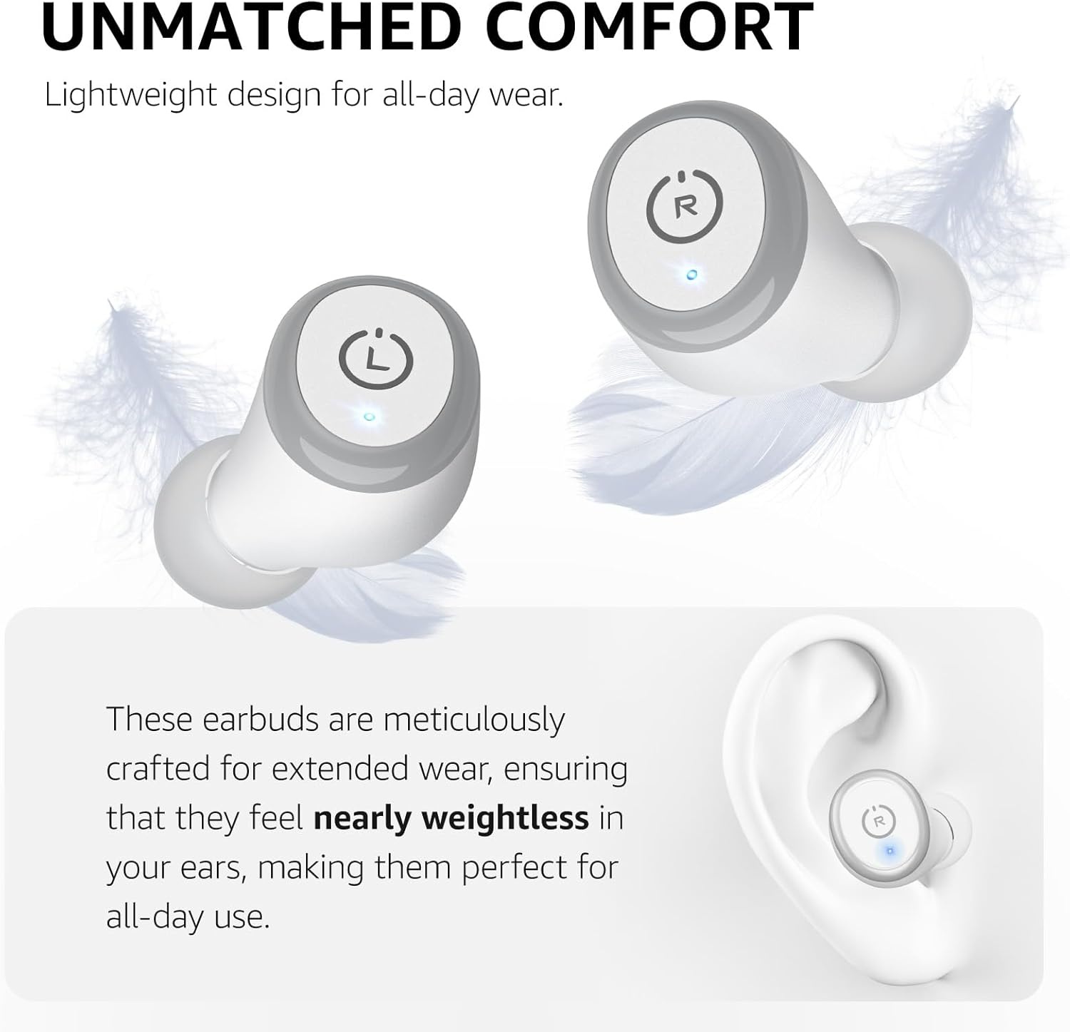 image:imageTOZO T10 Bluetooth 53 Wireless Earbuds Deep Bass Stereo 55H Playtime App EQ Customization Wireless Charging Case IPX8 Waterproof Ergonomic Fit for inEar HeadphonesMatte White