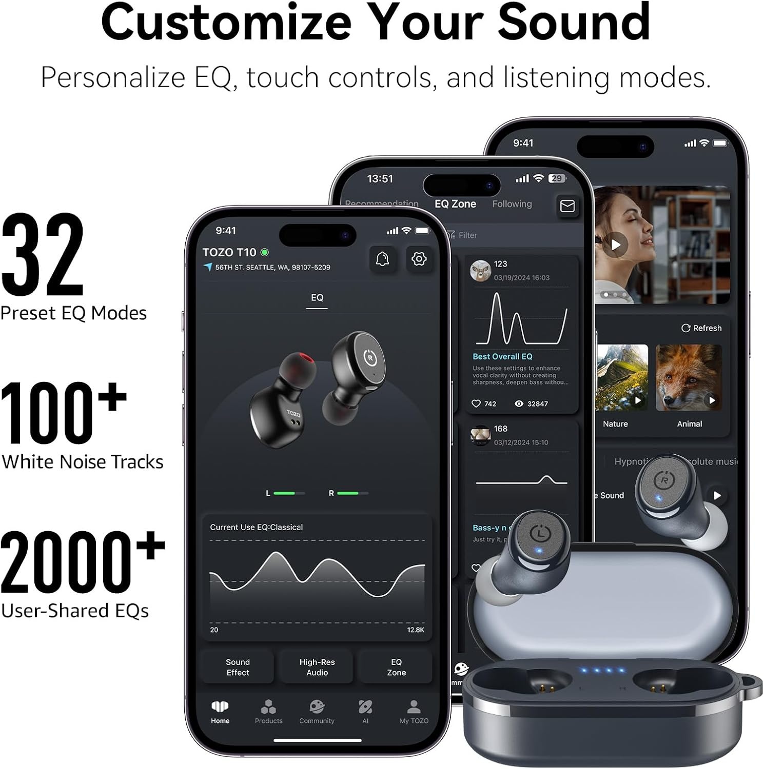 image:imageTOZO T10 Bluetooth 53 Wireless Earbuds Deep Bass Stereo 55H Playtime App EQ Customization Wireless Charging Case IPX8 Waterproof Ergonomic Fit for inEar HeadphonesMatte Blue