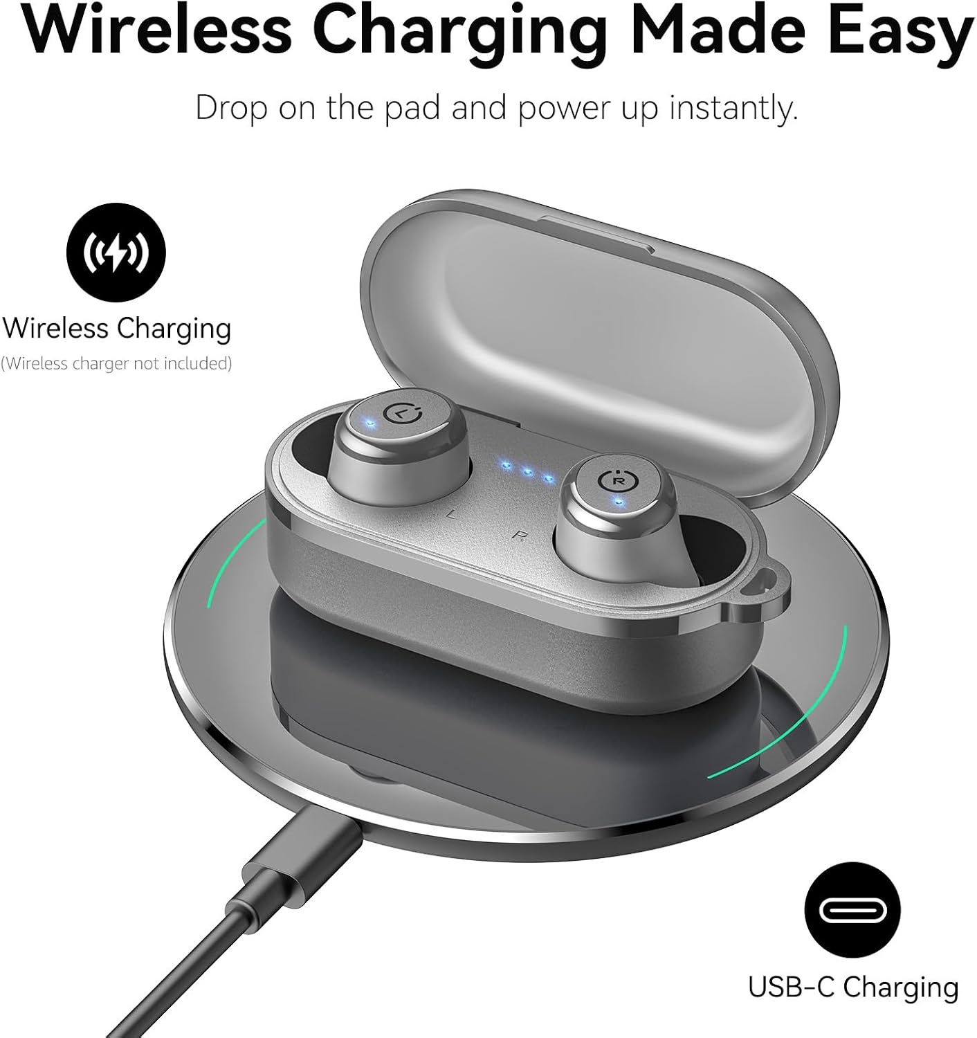 image:imageTOZO T10 Bluetooth 53 Wireless Earbuds Deep Bass Stereo 55H Playtime App EQ Customization Wireless Charging Case IPX8 Waterproof Ergonomic Fit for inEar HeadphonesMatte Gray