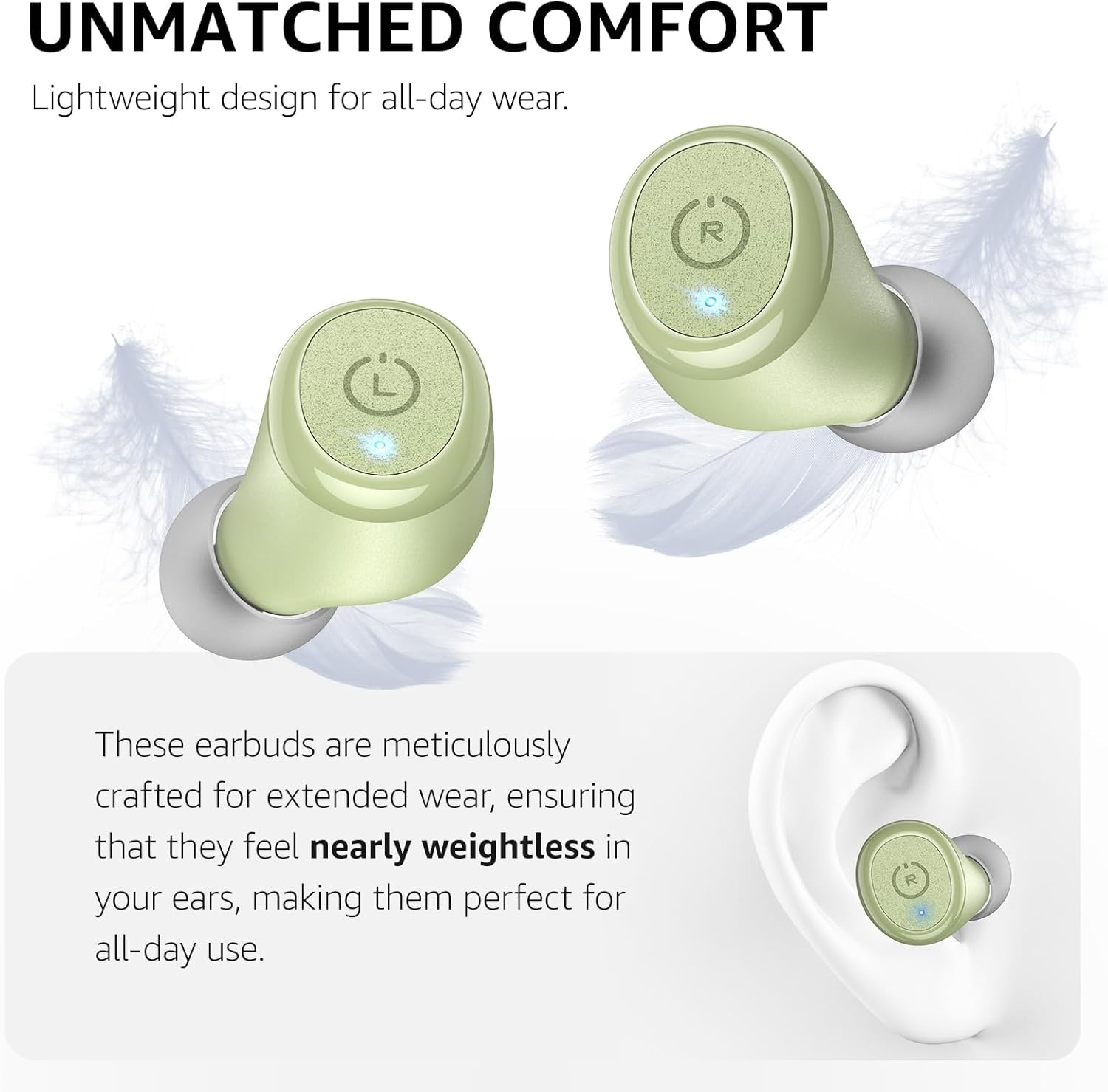 image:imageTOZO T10 Bluetooth 53 Wireless Earbuds Deep Bass Stereo 55H Playtime App EQ Customization Wireless Charging Case IPX8 Waterproof Ergonomic Fit for inEar HeadphonesLight Green