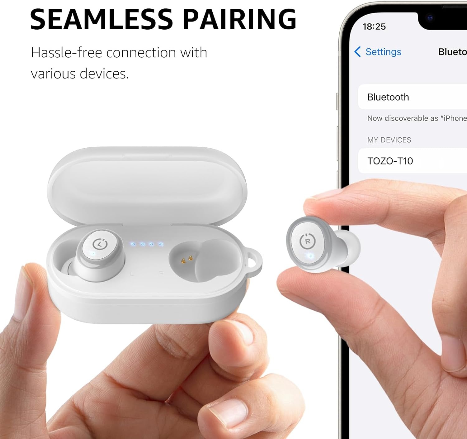 image:imageTOZO T10 Bluetooth 53 Wireless Earbuds Deep Bass Stereo 55H Playtime App EQ Customization Wireless Charging Case IPX8 Waterproof Ergonomic Fit for inEar HeadphonesMatte White