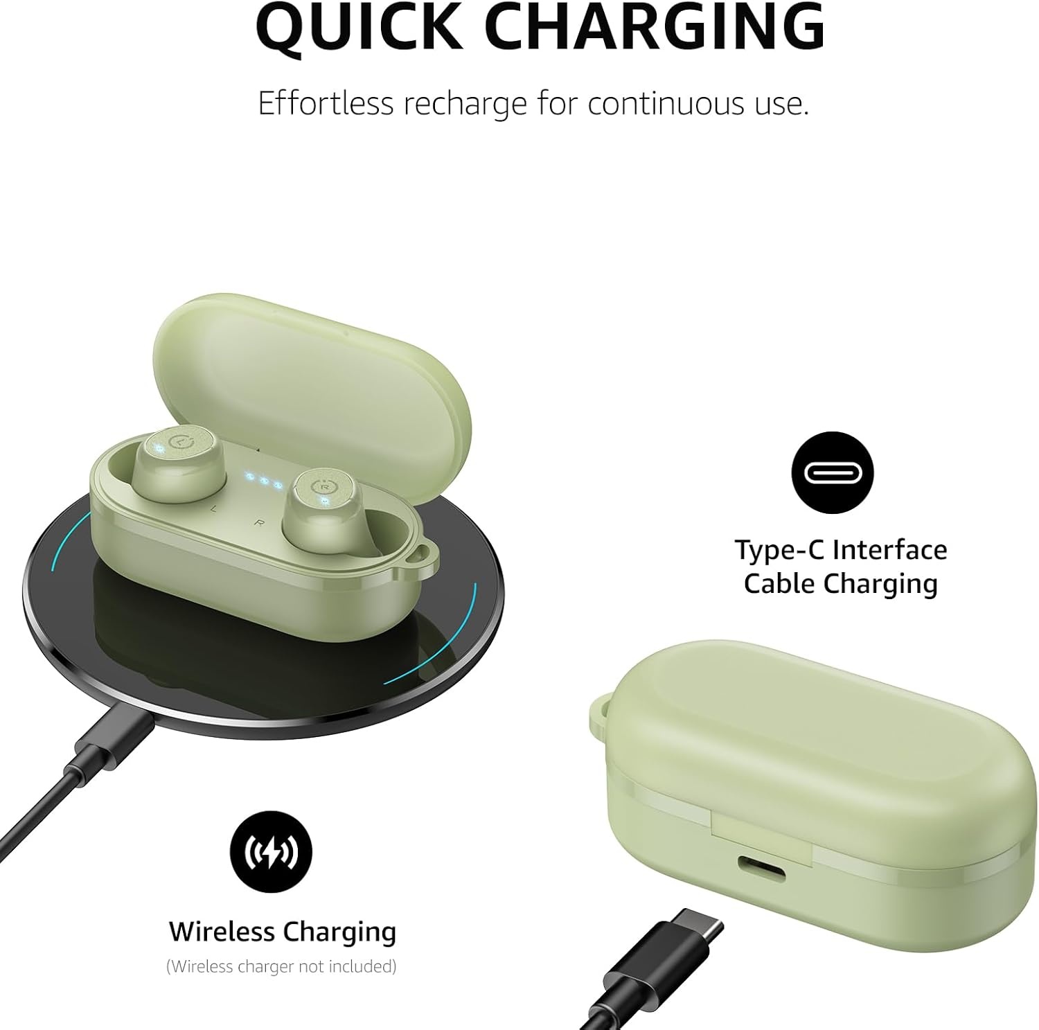 image:imageTOZO T10 Bluetooth 53 Wireless Earbuds Deep Bass Stereo 55H Playtime App EQ Customization Wireless Charging Case IPX8 Waterproof Ergonomic Fit for inEar HeadphonesLight Green