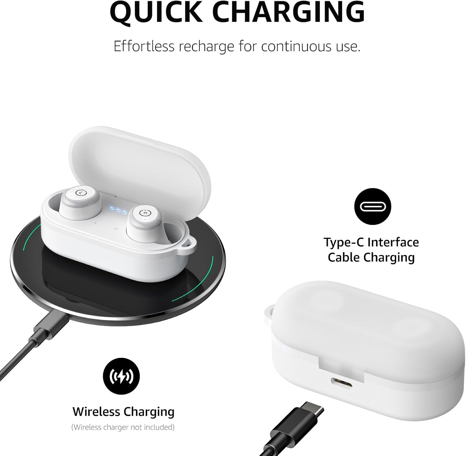 image:imageTOZO T10 Bluetooth 53 Wireless Earbuds Deep Bass Stereo 55H Playtime App EQ Customization Wireless Charging Case IPX8 Waterproof Ergonomic Fit for inEar HeadphonesMatte White