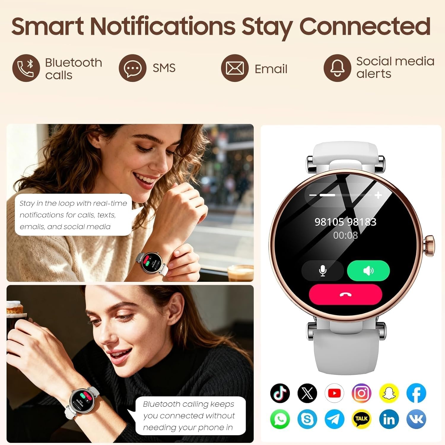 image:imageTOZO S8 AMOLED Smart Watch for Women Men Fitness Tracker with Bluetooth Calling amp Notifications 3ATM Waterproof Sleep amp Stress Tracking 100 Sports Modes 200 Watch Faces for Android iOSMatte Rose Gold