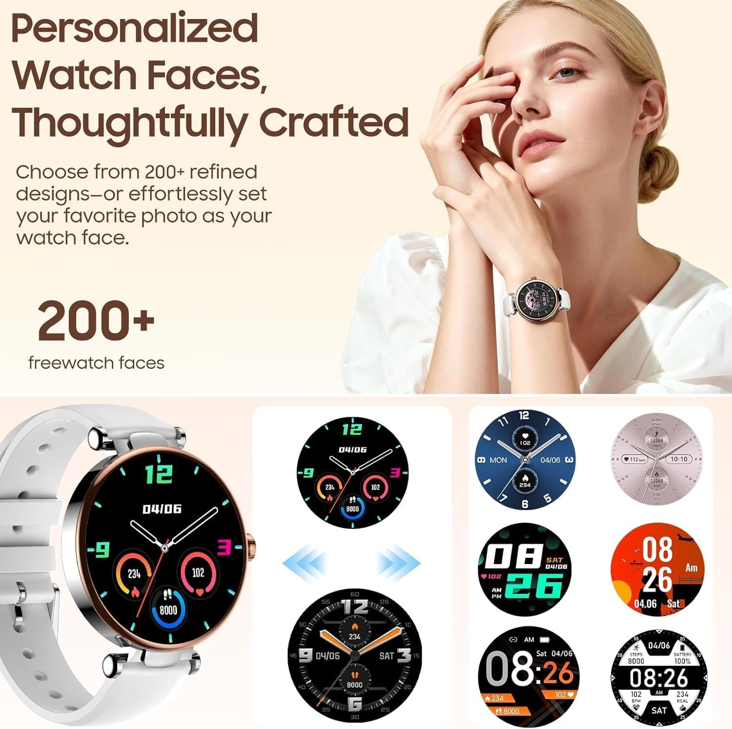 image:imageTOZO S8 AMOLED Smart Watch for Women Men Fitness Tracker with Bluetooth Calling amp Notifications 3ATM Waterproof Sleep amp Stress Tracking 100 Sports Modes 200 Watch Faces for Android iOSMatte Rose Gold