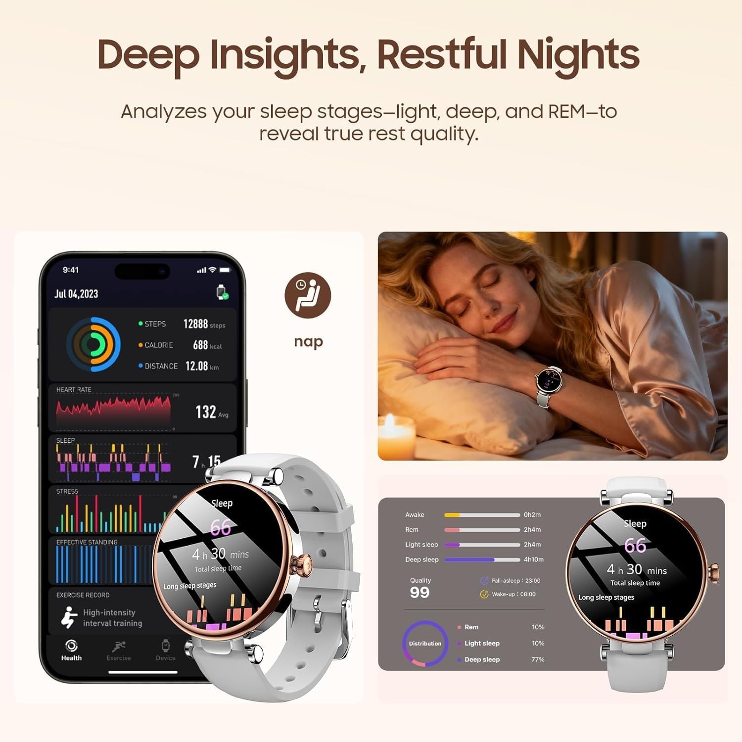 image:imageTOZO S8 AMOLED Smart Watch for Women Men Fitness Tracker with Bluetooth Calling amp Notifications 3ATM Waterproof Sleep amp Stress Tracking 100 Sports Modes 200 Watch Faces for Android iOSMatte Rose Gold