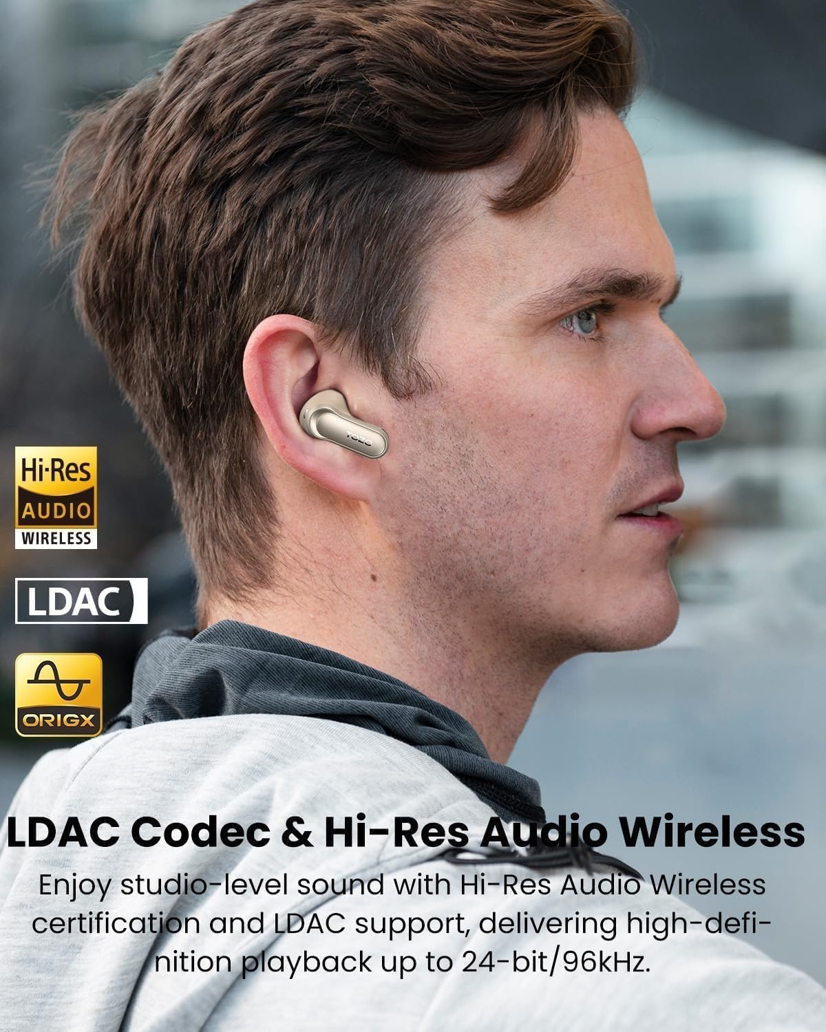 image:imageTOZO NC20 Pro Active Noise Cancelling Wireless Earbuds with Smart Touch Screen LDAC HiRes Audio Stereo Bass 6 Mics AI Call Ear Buds 80H Playtime IPX8 Waterproof 32 EQ via App Wireless ChargingTitanium Gold