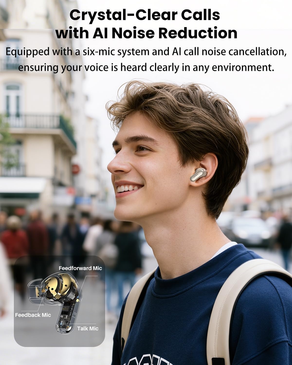 image:imageTOZO NC20 Pro Active Noise Cancelling Wireless Earbuds with Smart Touch Screen LDAC HiRes Audio Stereo Bass 6 Mics AI Call Ear Buds 80H Playtime IPX8 Waterproof 32 EQ via App Wireless ChargingTitanium Gold