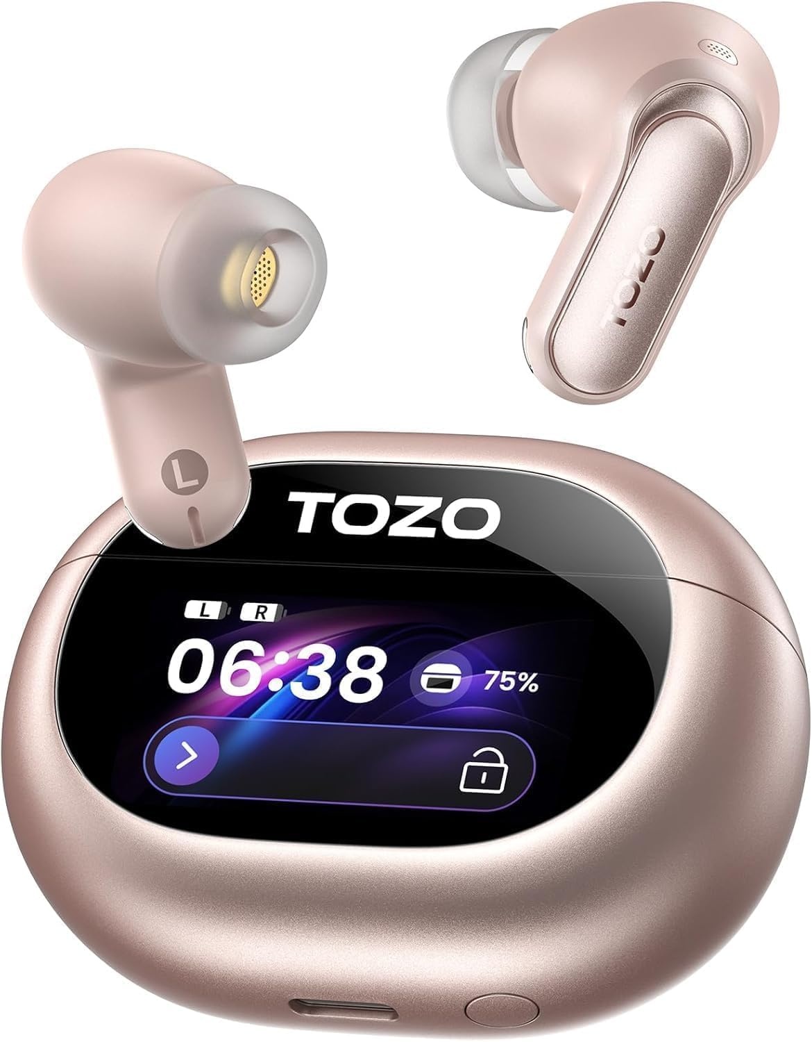 image:imageTOZO NC20 Pro Active Noise Cancelling Wireless Earbuds with Smart Touch Screen LDAC HiRes Audio Stereo Bass 6 Mics AI Call Ear Buds 80H Playtime IPX8 Waterproof 32 EQ via App Wireless ChargingTitanium Pink