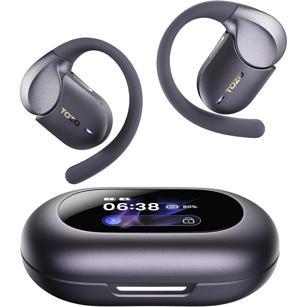 image:imageTOZO Open X2 Pro Open Ear Earbuds AI Smart Wireless Ear Buds with Assistant MotionVoice Control 36H Play Bluetooth 60 Headphones with LCD Screen DualAxis Adjustment Exceptional SoundTitanium Black
