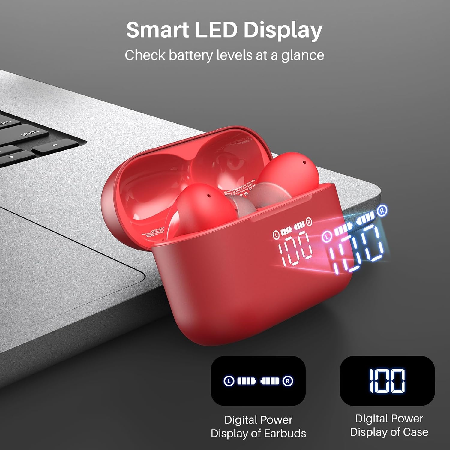 image:imageTOZO T20 Wireless Earbuds 97H Playtime Wireless Charging LED Display Case 10mm Deep Bass Sound Dual Mic ENC Clear Calls IPX8 Waterproof Bluetooth 53 Comfortable Fit Ear Buds For Daily UseDark Red