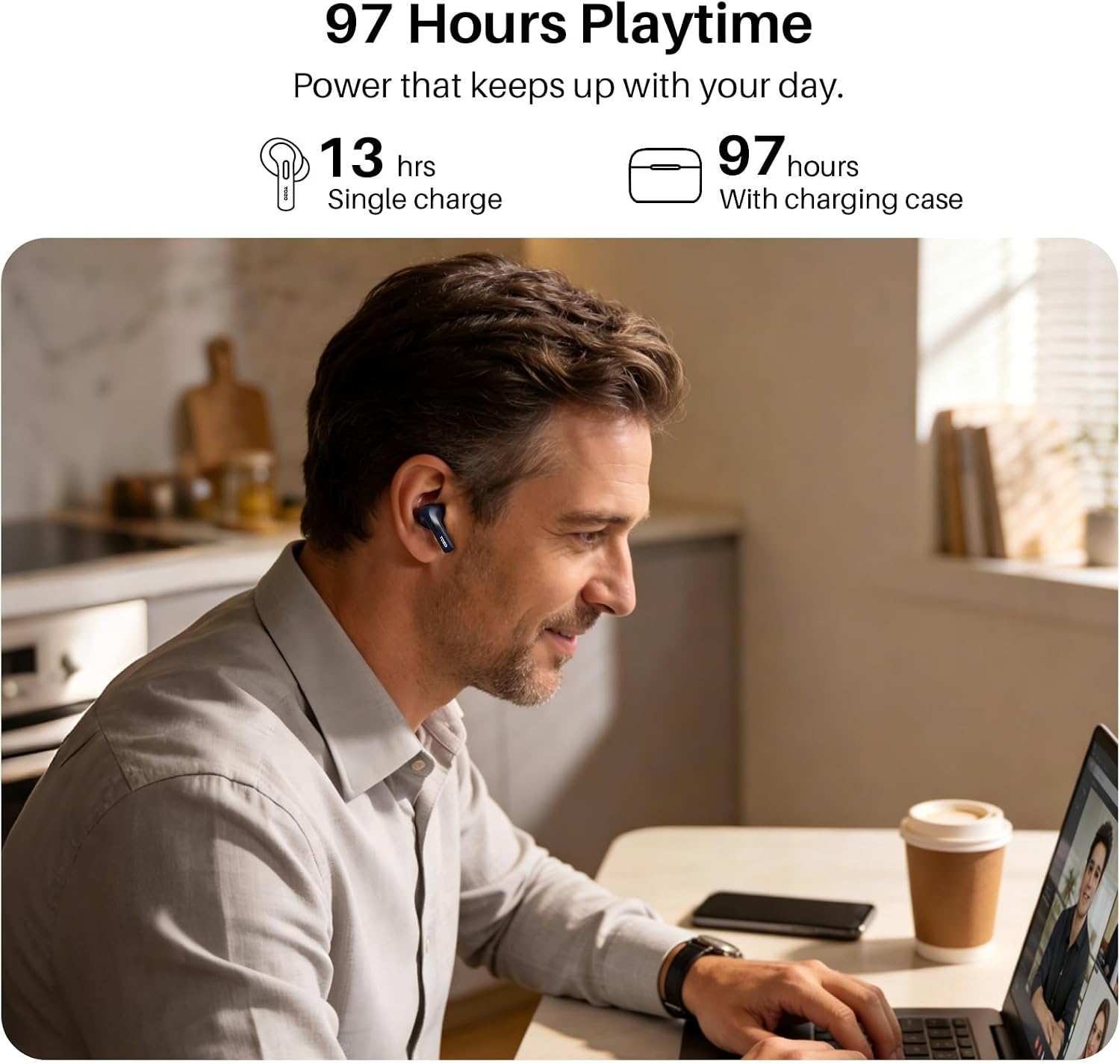image:imageTOZO T20 Wireless Earbuds 97H Playtime Wireless Charging LED Display Case 10mm Deep Bass Sound Dual Mic ENC Clear Calls IPX8 Waterproof Bluetooth 53 Comfortable Fit Ear Buds For Daily UseBlue