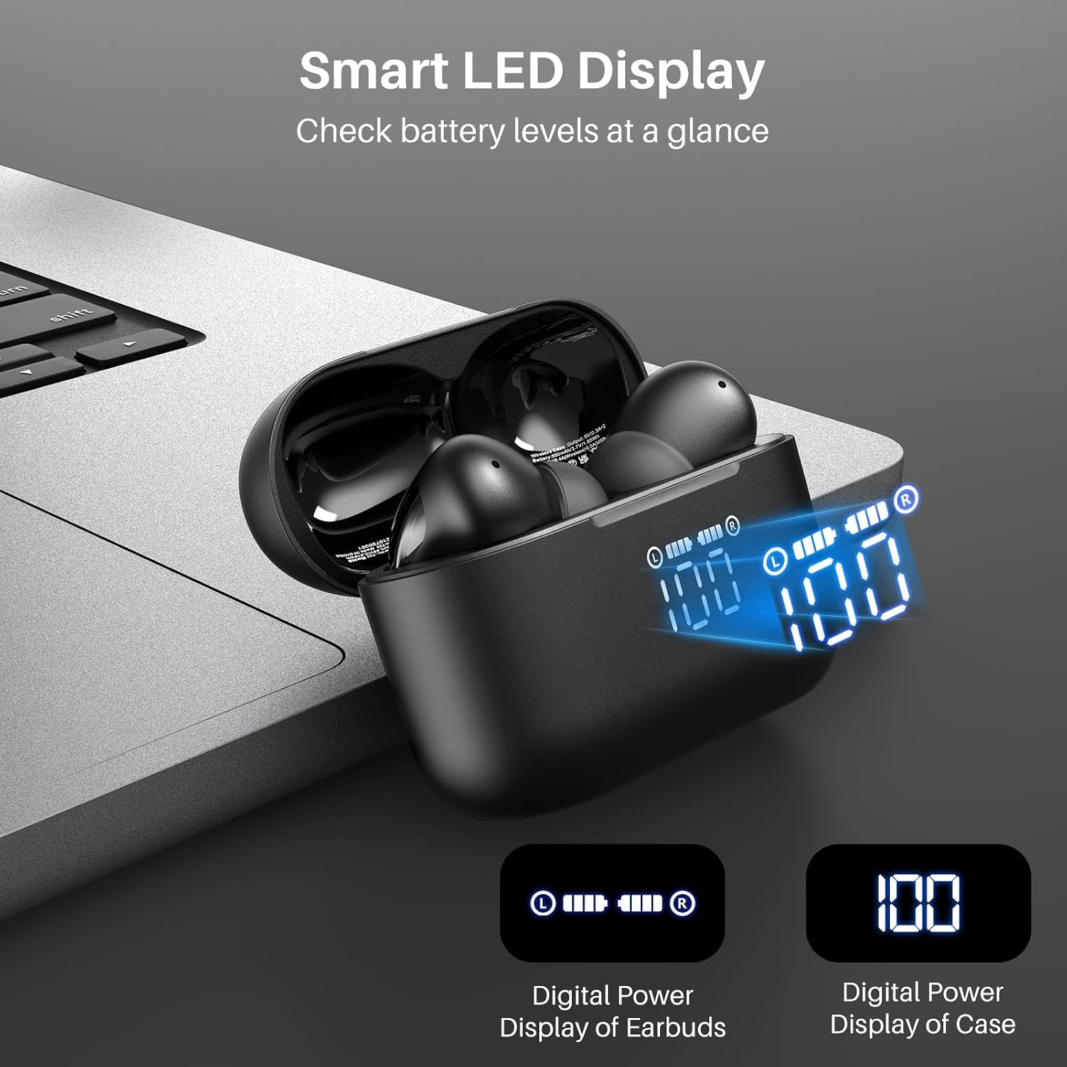 image:imageTOZO T20 Wireless Earbuds 97H Playtime Wireless Charging LED Display Case 10mm Deep Bass Sound Dual Mic ENC Clear Calls IPX8 Waterproof Bluetooth 53 Comfortable Fit Ear Buds For Daily UseBlack