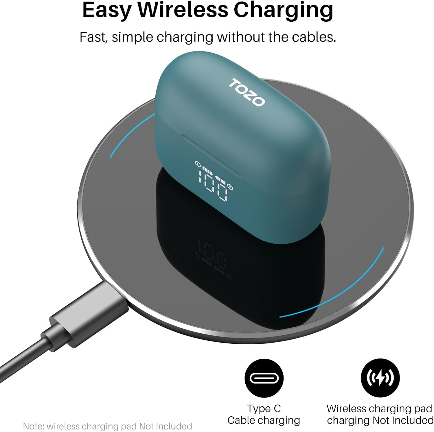 image:imageTOZO T20 Wireless Earbuds 97H Playtime Wireless Charging LED Display Case 10mm Deep Bass Sound Dual Mic ENC Clear Calls IPX8 Waterproof Bluetooth 53 Comfortable Fit Ear Buds For Daily UseGreen