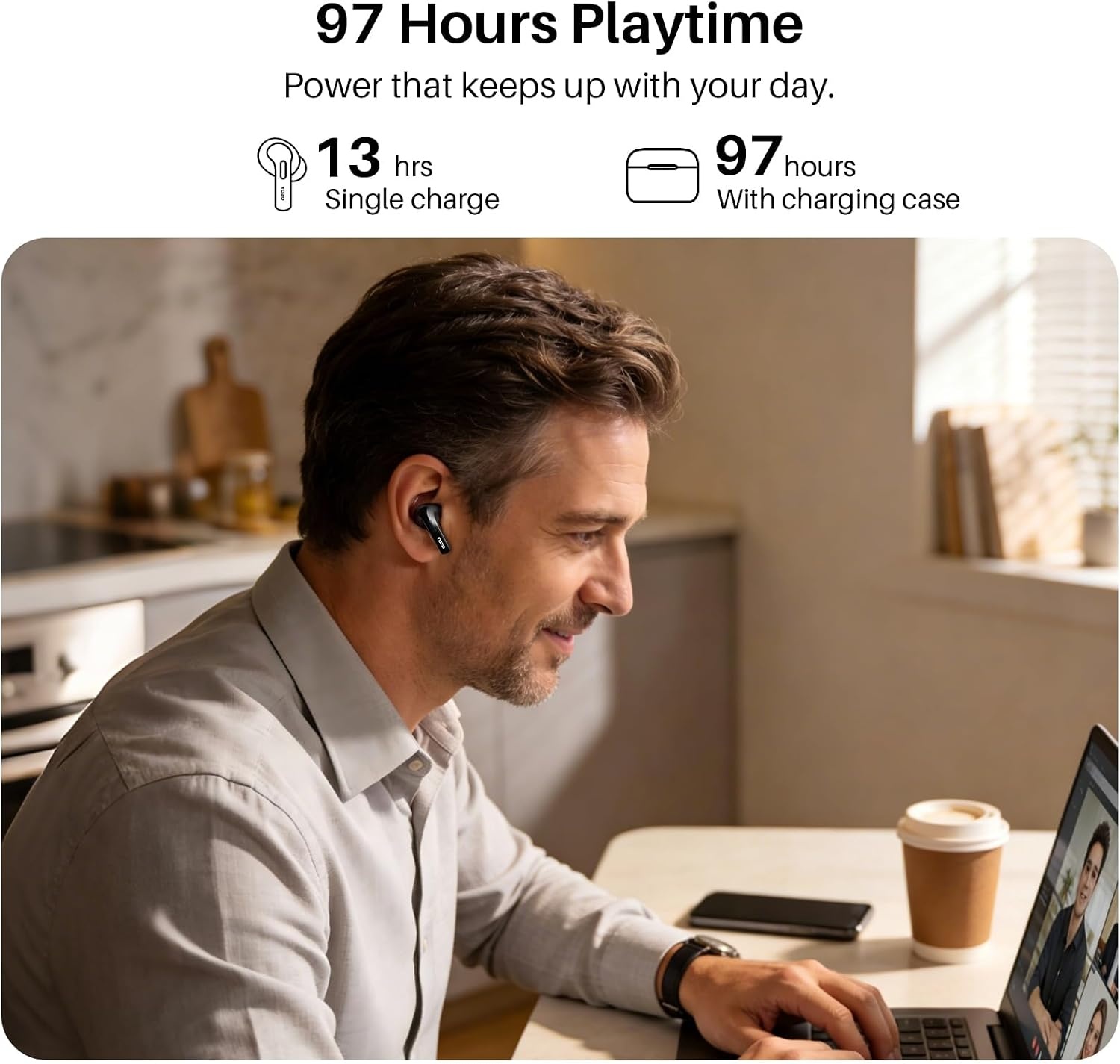image:imageTOZO T20 Wireless Earbuds 97H Playtime Wireless Charging LED Display Case 10mm Deep Bass Sound Dual Mic ENC Clear Calls IPX8 Waterproof Bluetooth 53 Comfortable Fit Ear Buds For Daily UseBlack