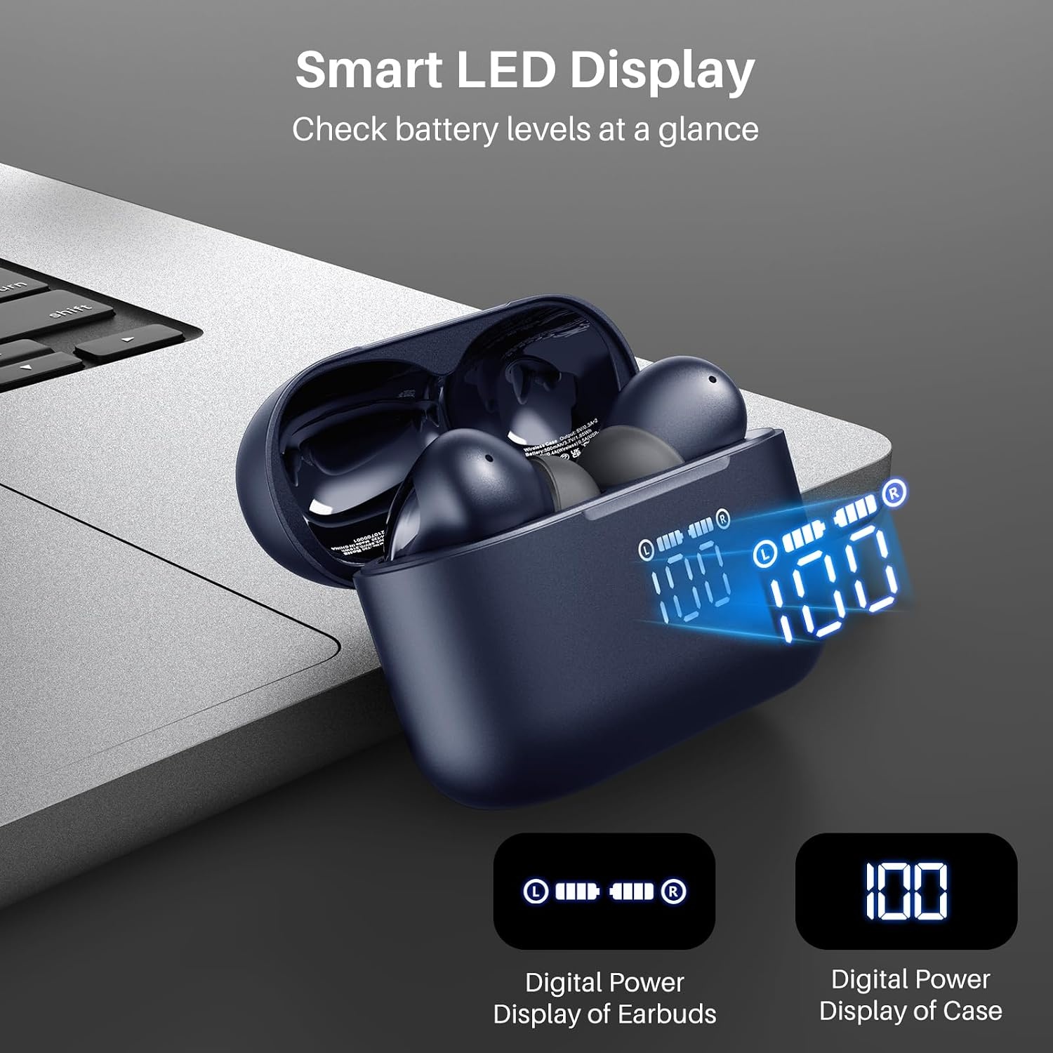 image:imageTOZO T20 Wireless Earbuds 97H Playtime Wireless Charging LED Display Case 10mm Deep Bass Sound Dual Mic ENC Clear Calls IPX8 Waterproof Bluetooth 53 Comfortable Fit Ear Buds For Daily UseBlue