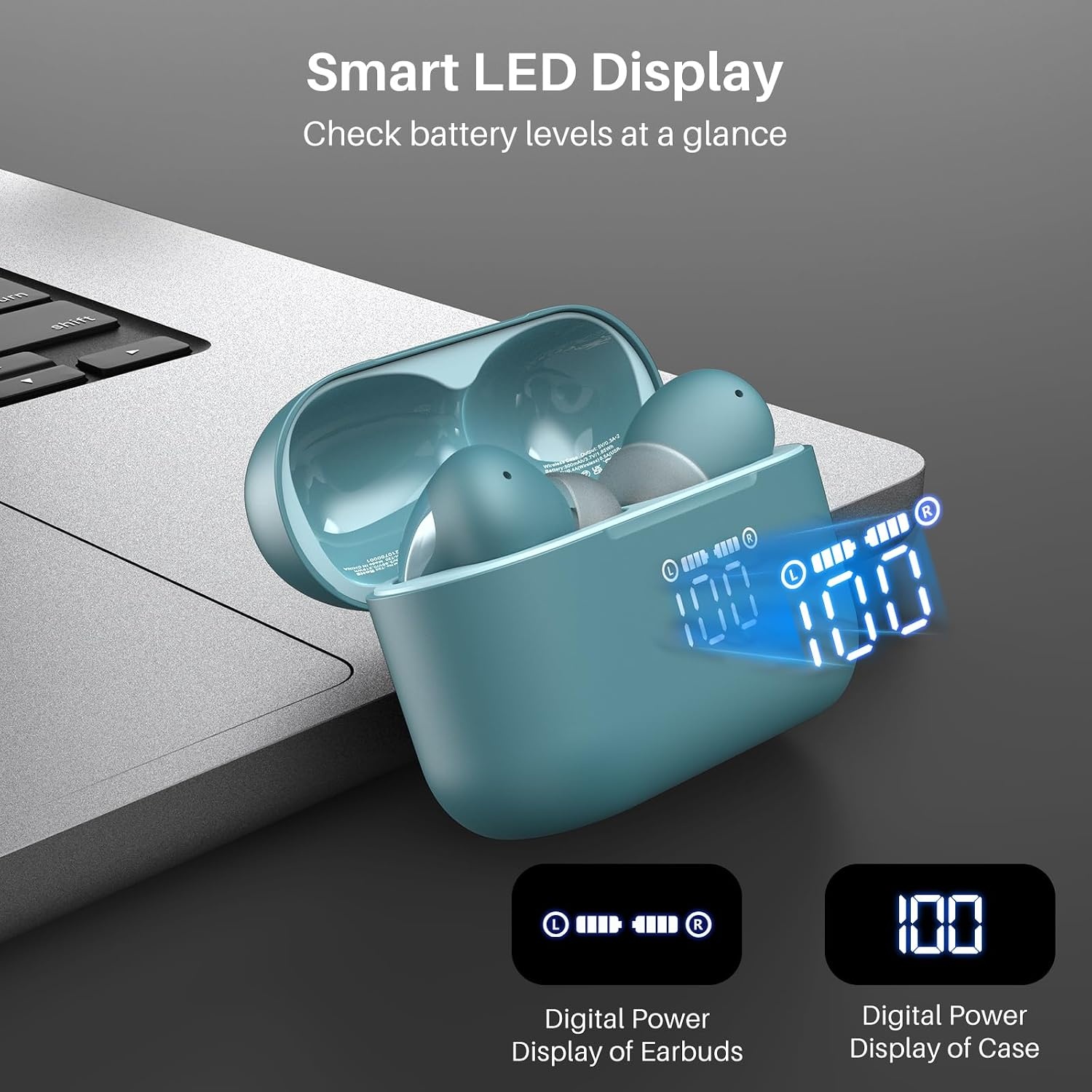 image:imageTOZO T20 Wireless Earbuds 97H Playtime Wireless Charging LED Display Case 10mm Deep Bass Sound Dual Mic ENC Clear Calls IPX8 Waterproof Bluetooth 53 Comfortable Fit Ear Buds For Daily UseGreen