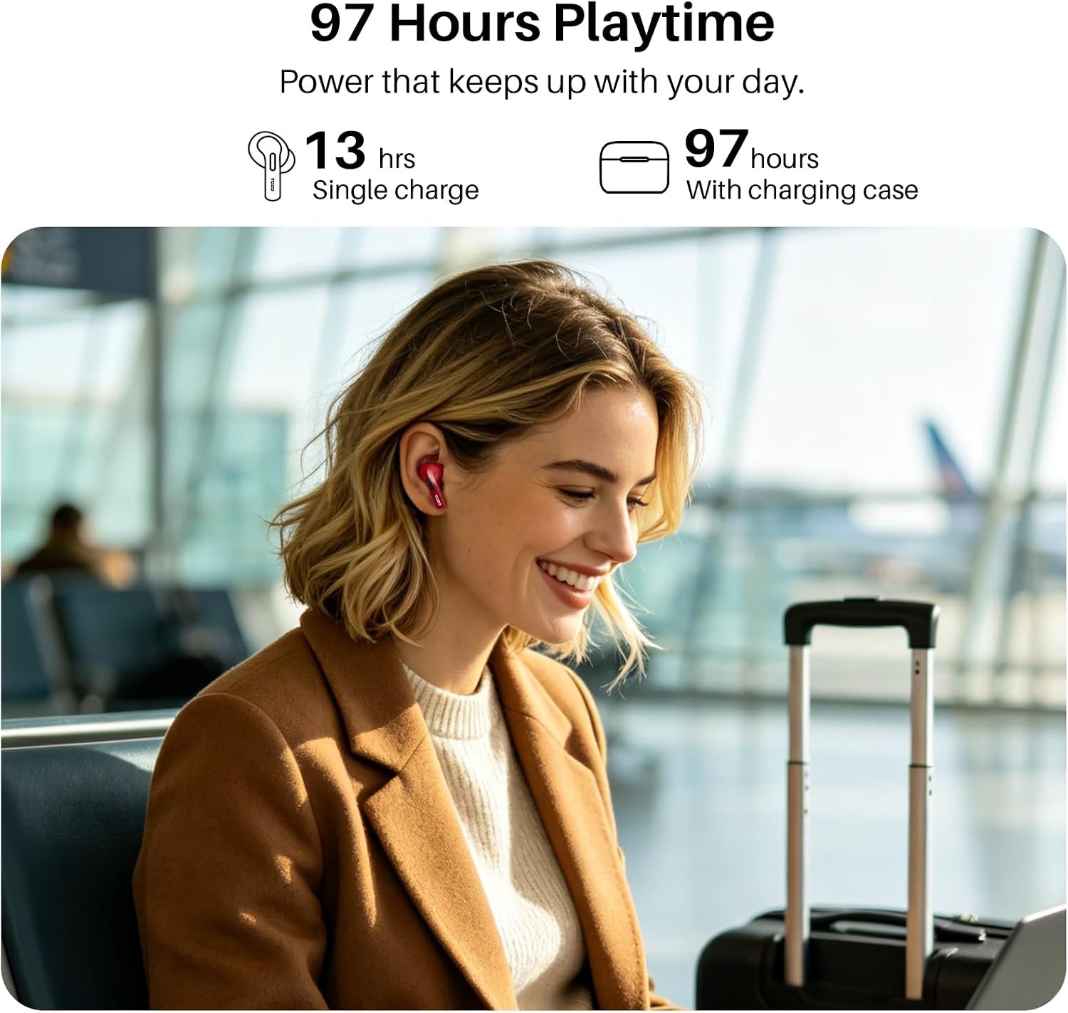 image:imageTOZO T20 Wireless Earbuds 97H Playtime Wireless Charging LED Display Case 10mm Deep Bass Sound Dual Mic ENC Clear Calls IPX8 Waterproof Bluetooth 53 Comfortable Fit Ear Buds For Daily UseDark Red