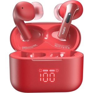TOZO T20 Wireless Earbuds 97H Playtime, Wireless Charging LED Display Case | 10mm Deep Bass Sound, Dual Mic ENC Clear Calls, IPX8 Waterproof, Bluetooth 5.3, Comfortable Fit Ear Buds For Daily Use(Dark Red)