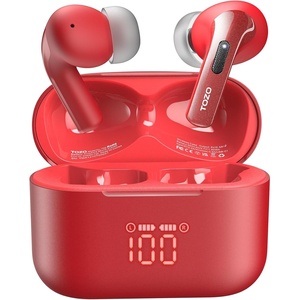 TOZO T20 Wireless Earbuds 97H Playtime, Wireless Charging LED Display Case | 10mm Deep Bass Sound, Dual Mic ENC Clear Calls, IPX8 Waterproof, Bluetooth 5.3, Comfortable Fit Ear Buds For Daily Use(Red)