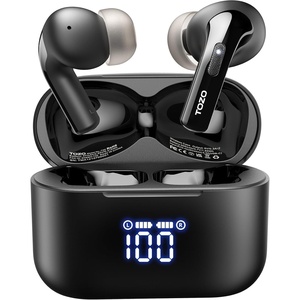TOZO T20 Wireless Earbuds 97H Playtime, Wireless Charging LED Display Case | 10mm Deep Bass Sound, Dual Mic ENC Clear Calls, IPX8 Waterproof, Bluetooth 5.3, Comfortable Fit Ear Buds For Daily Use(Black)
