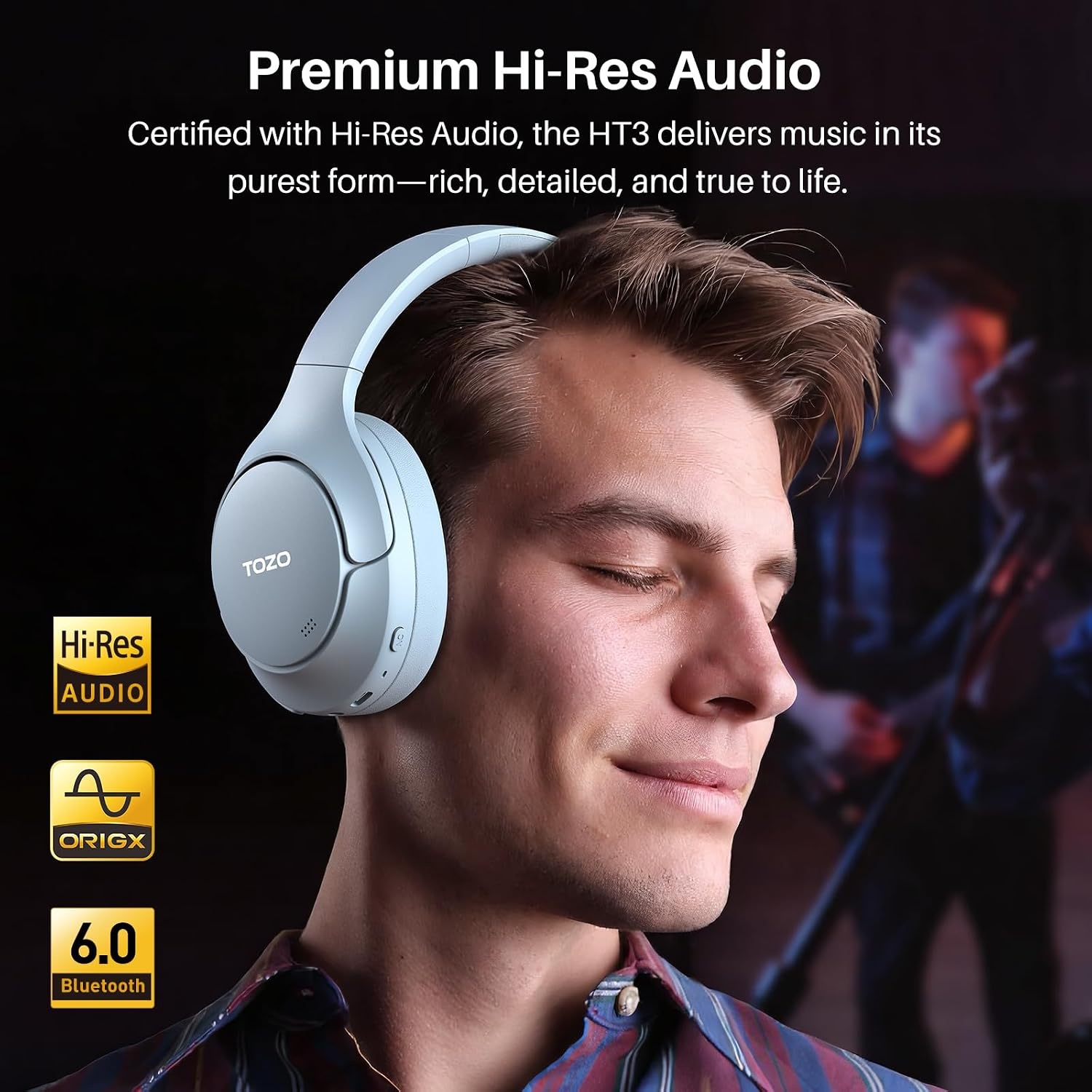 image:imageTOZO HT3 Hybrid Noise Cancelling Wireless Headphones 90H Over Ear Headset Hi Res Audio AI Voice Assistant Dual Device Connection 32 Custom EQs Built In 5 Mics ANC Foldable Bluetooth 60Blue