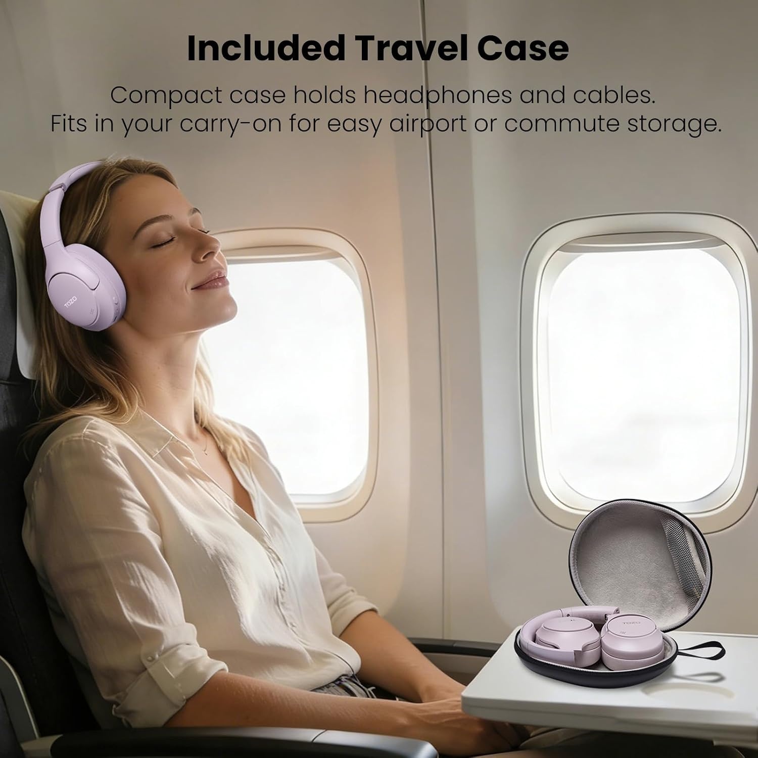 image:imageTOZO HT3 Hybrid Noise Cancelling Wireless Headphones 90H Over Ear Headset Hi Res Audio AI Voice Assistant Dual Device Connection 32 Custom EQs Built In 5 Mics ANC Foldable Bluetooth 60Purple
