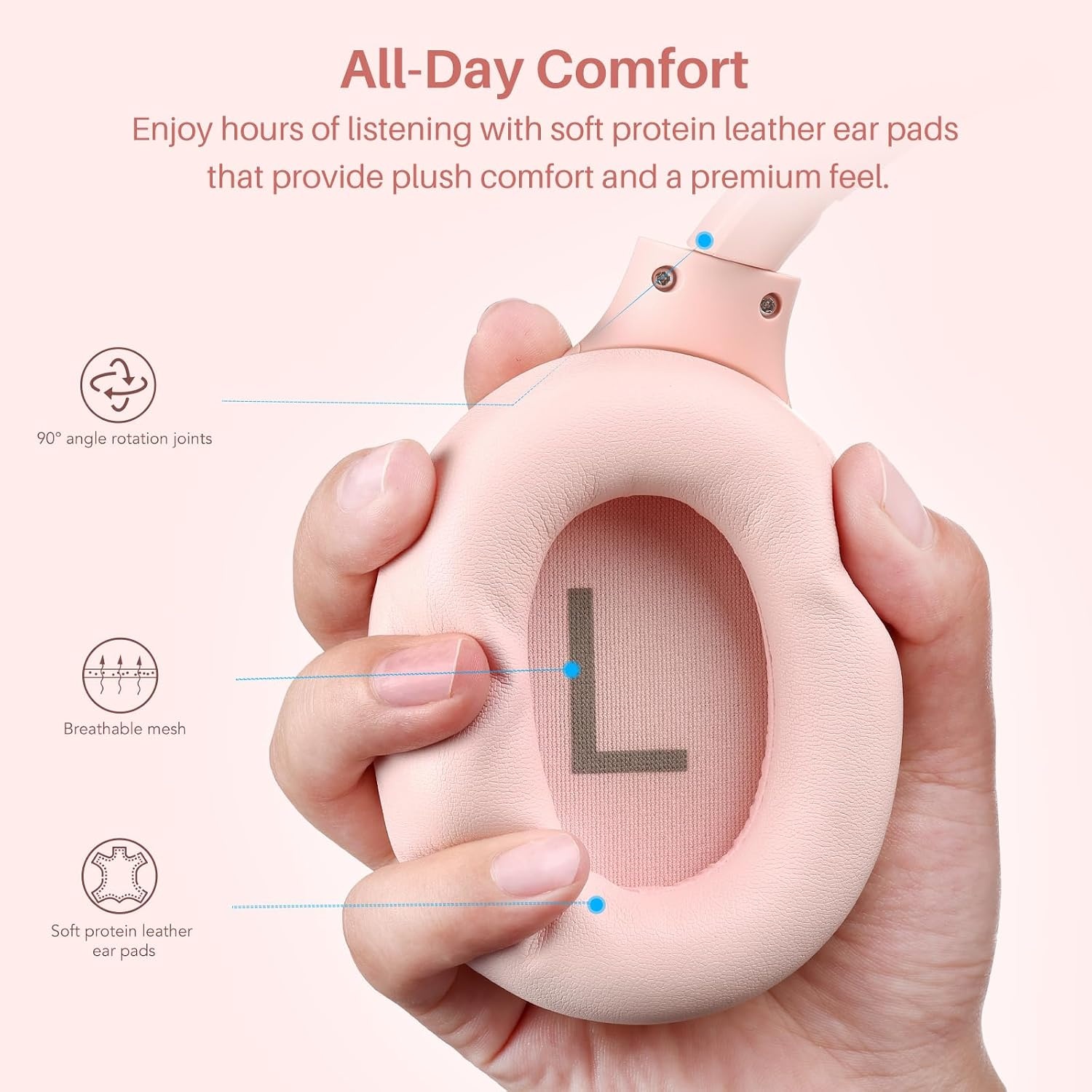 image:imageTOZO HT3 Hybrid Noise Cancelling Wireless Headphones 90H Over Ear Headset Hi Res Audio AI Voice Assistant Dual Device Connection 32 Custom EQs Built In 5 Mics ANC Foldable Bluetooth 60Titanium Pink
