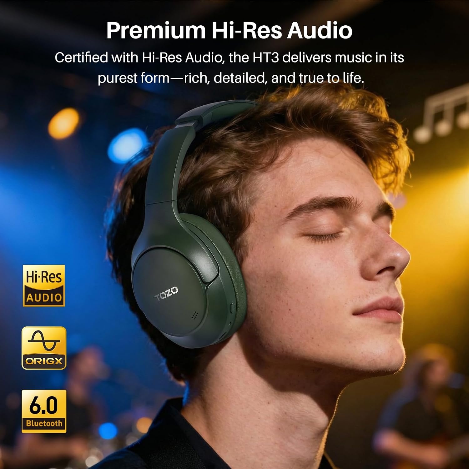 image:imageTOZO HT3 Hybrid Noise Cancelling Wireless Headphones 90H Over Ear Headset Hi Res Audio AI Voice Assistant Dual Device Connection 32 Custom EQs Built In 5 Mics ANC Foldable Bluetooth 60Matte Green