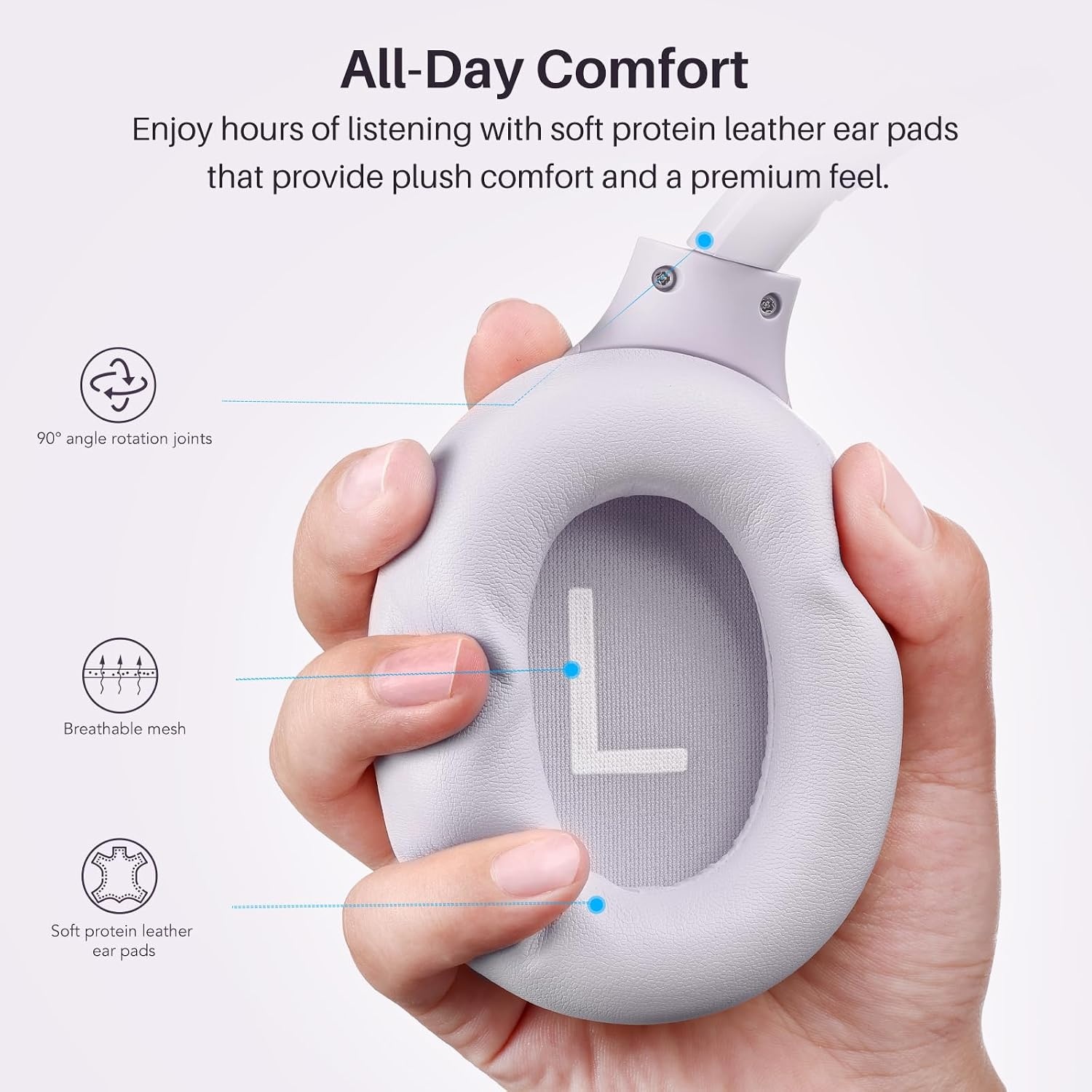image:imageTOZO HT3 Hybrid Noise Cancelling Wireless Headphones 90H Over Ear Headset Hi Res Audio AI Voice Assistant Dual Device Connection 32 Custom EQs Built In 5 Mics ANC Foldable Bluetooth 60Light Purple