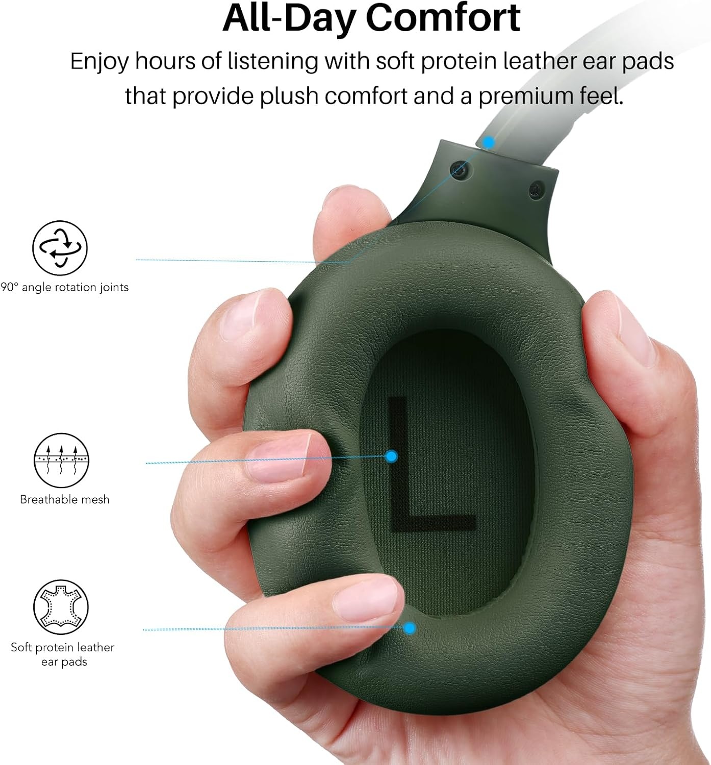 image:imageTOZO HT3 Hybrid Noise Cancelling Wireless Headphones 90H Over Ear Headset Hi Res Audio AI Voice Assistant Dual Device Connection 32 Custom EQs Built In 5 Mics ANC Foldable Bluetooth 60Green